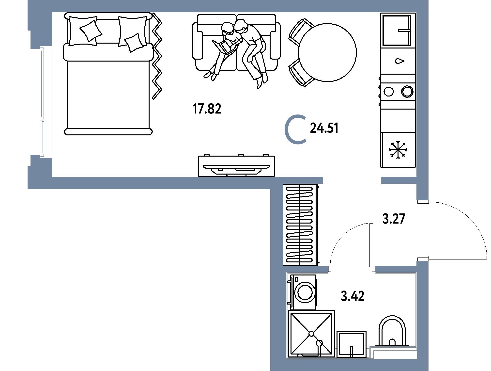 ЖК "Сердце Сибири"-Студия 24.51 м²