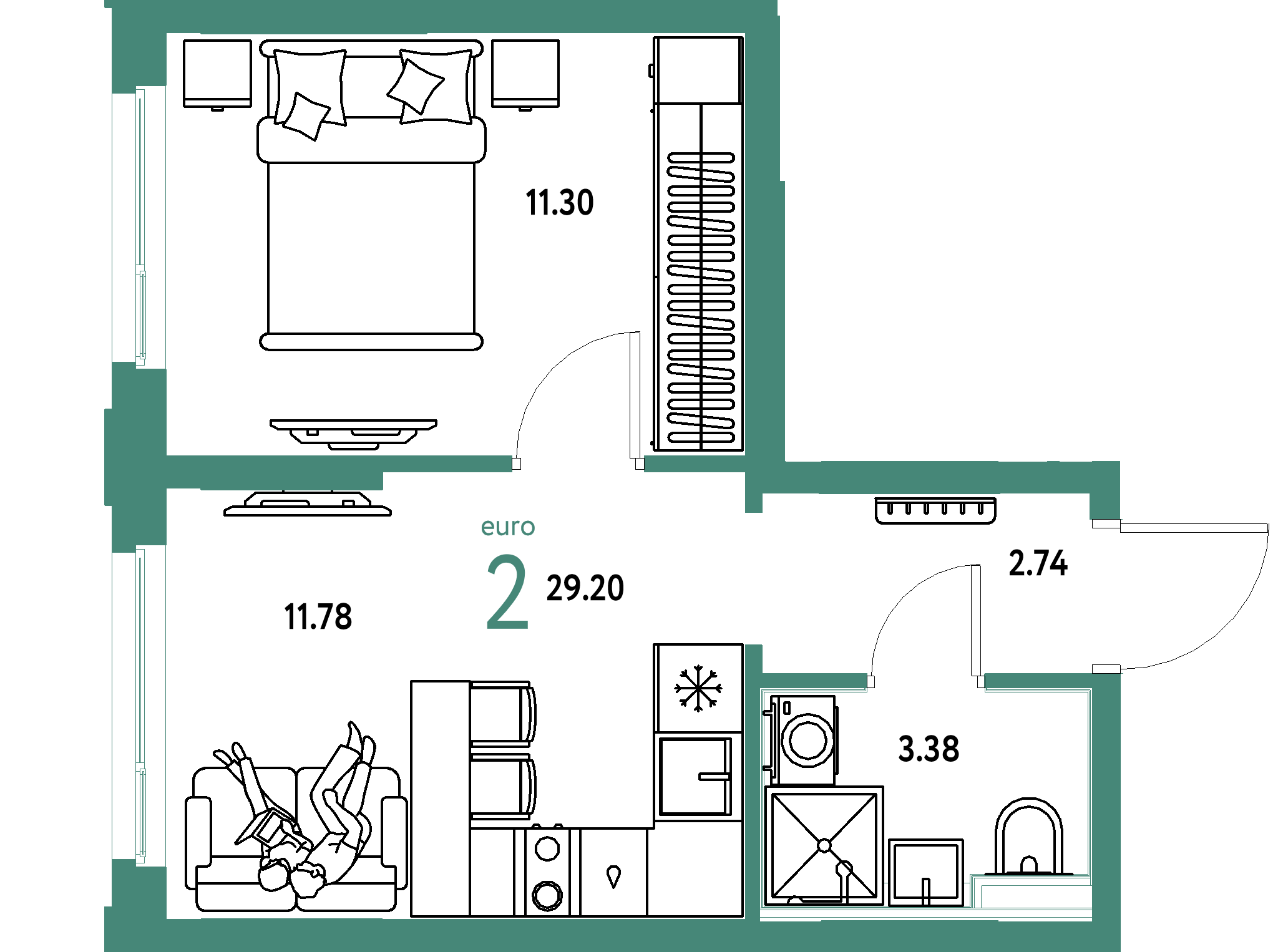 ЖК "Сердце Сибири"-1-комнатная 29.2 м²