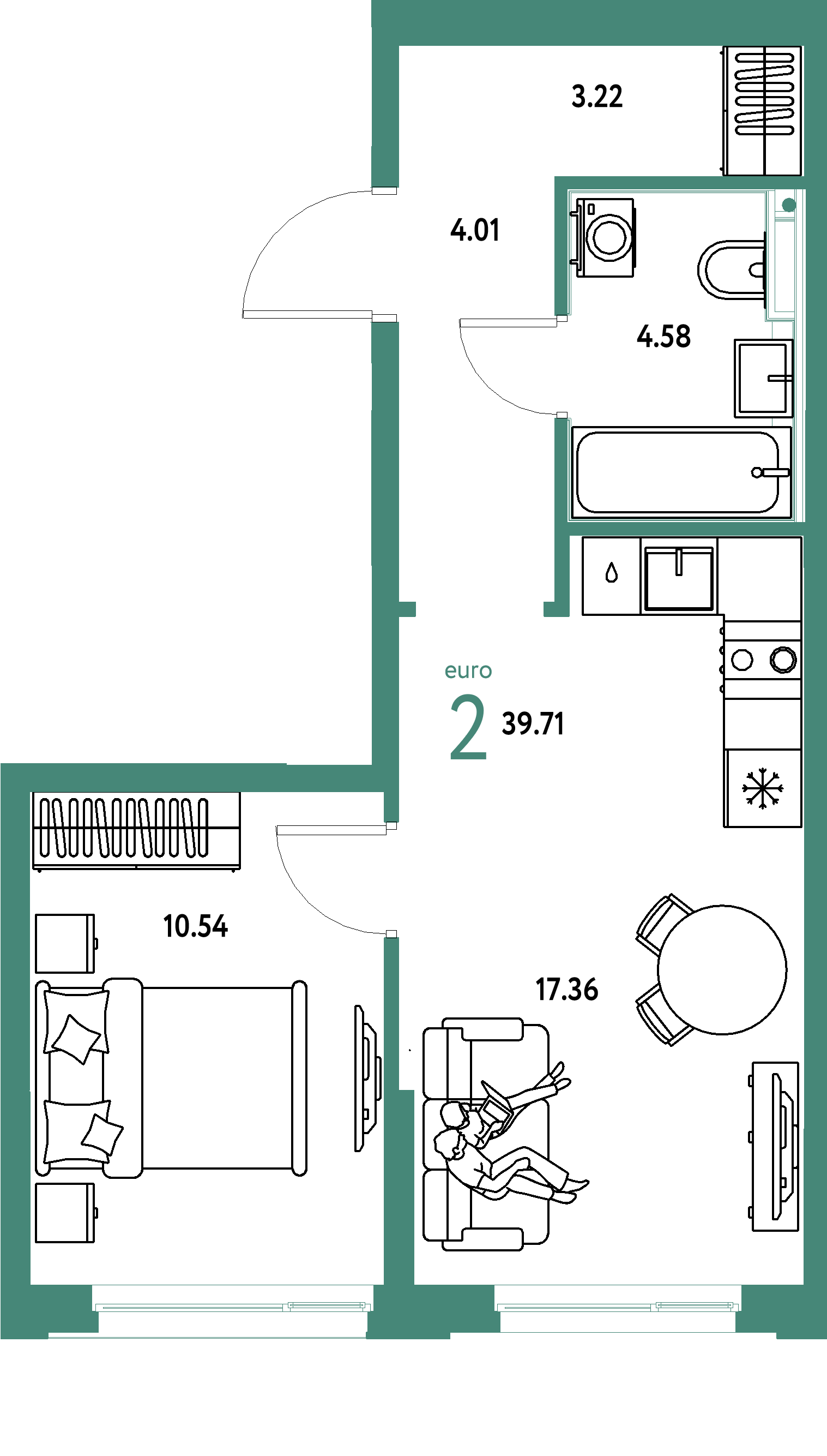 ЖК "Сердце Сибири"-2-комнатная 39.71 м²