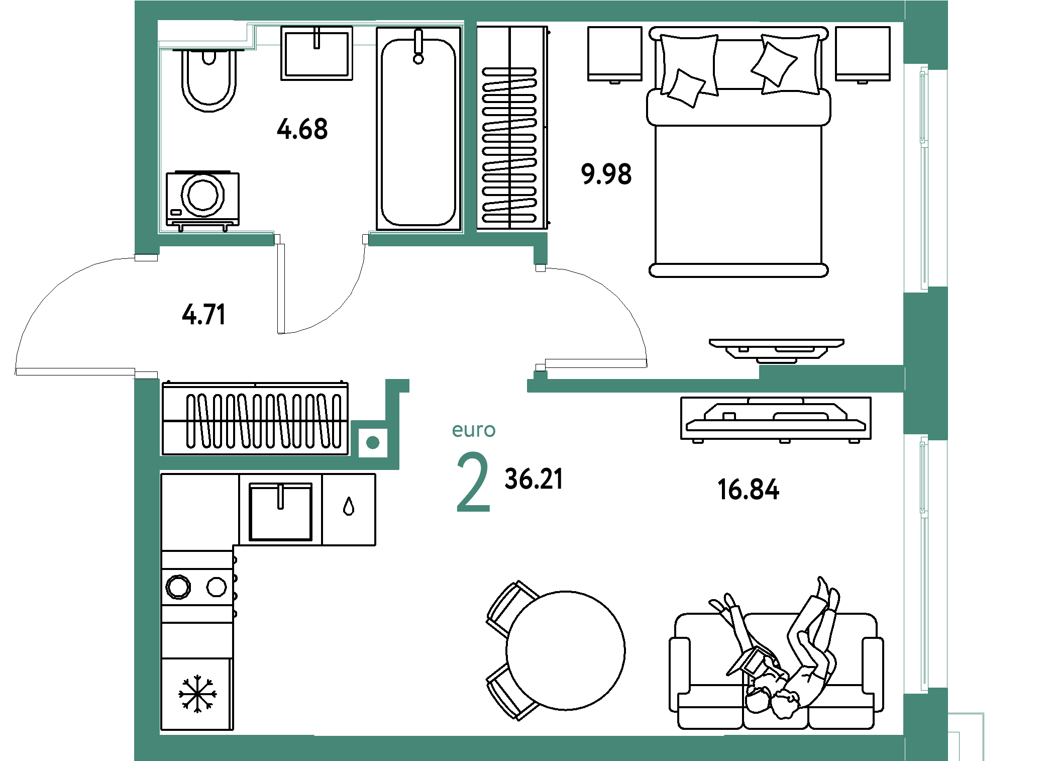 ЖК "Сердце Сибири"-2-комнатная 36.21 м²