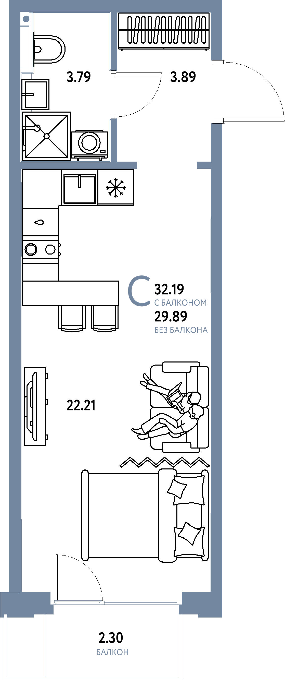 ЖК "Сердце Сибири"-Студия 32.19 м²