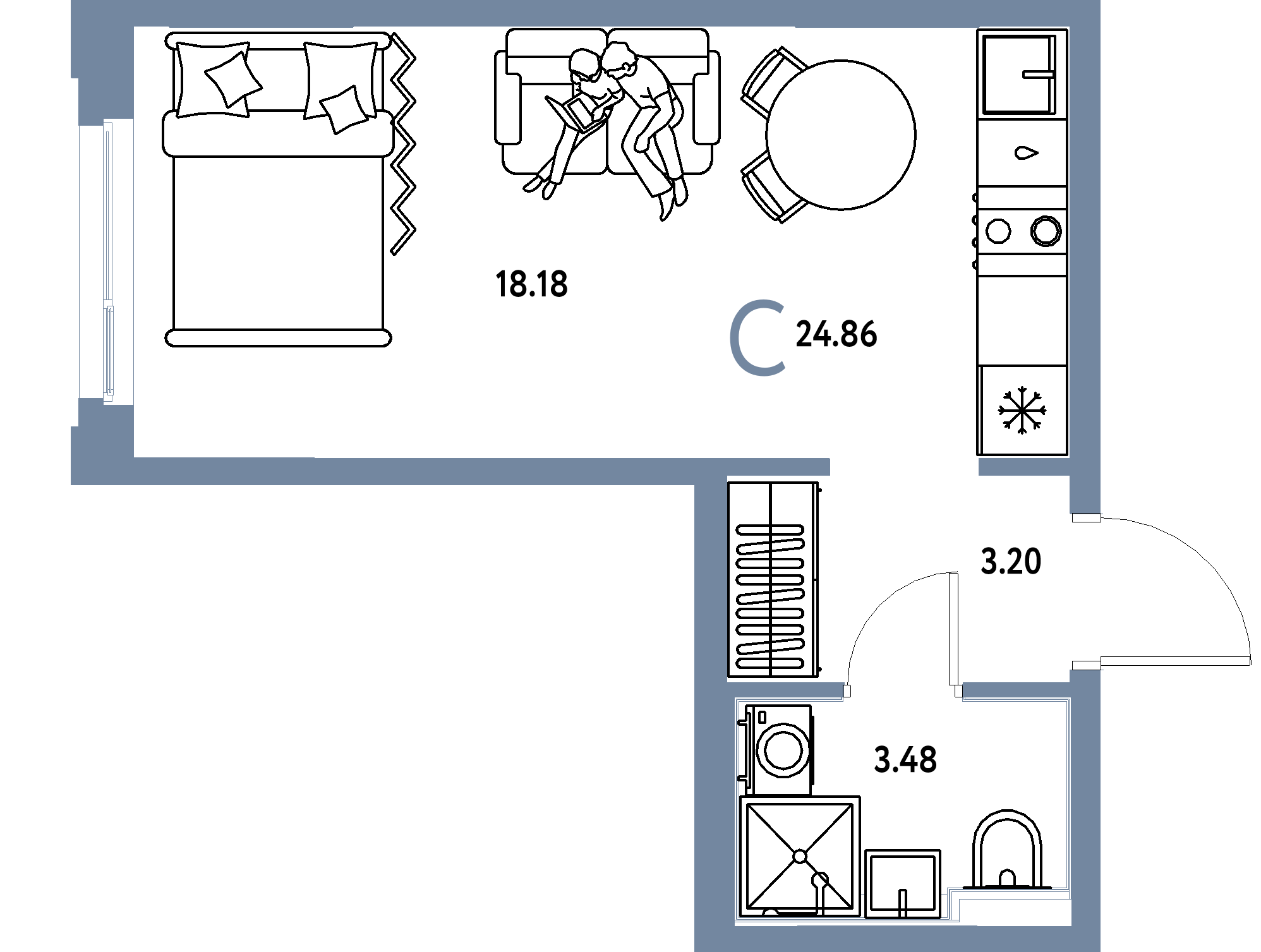 ЖК "Сердце Сибири"-Студия 24.86 м²