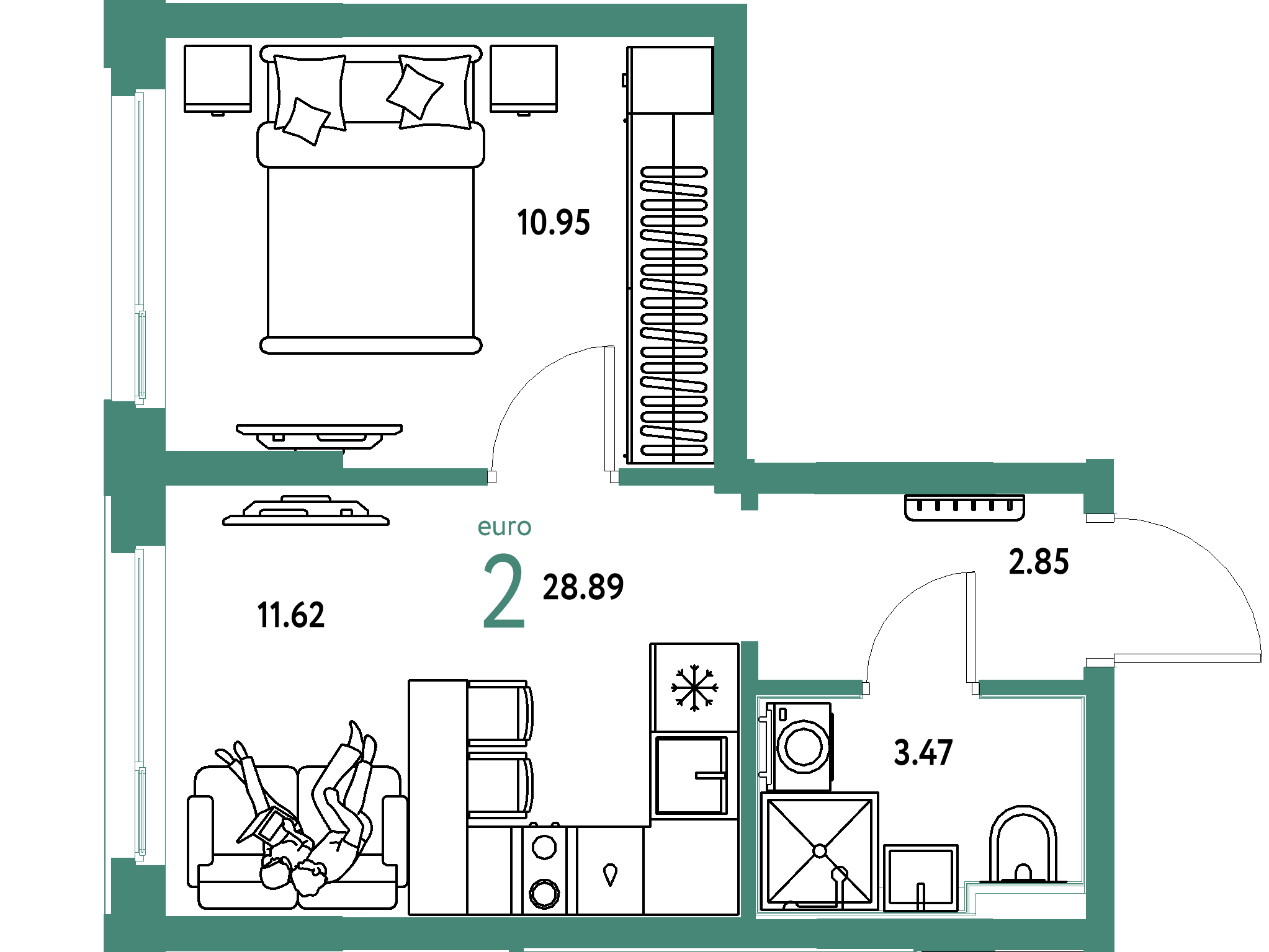 ЖК "Сердце Сибири"-2-комнатная 28.89 м²