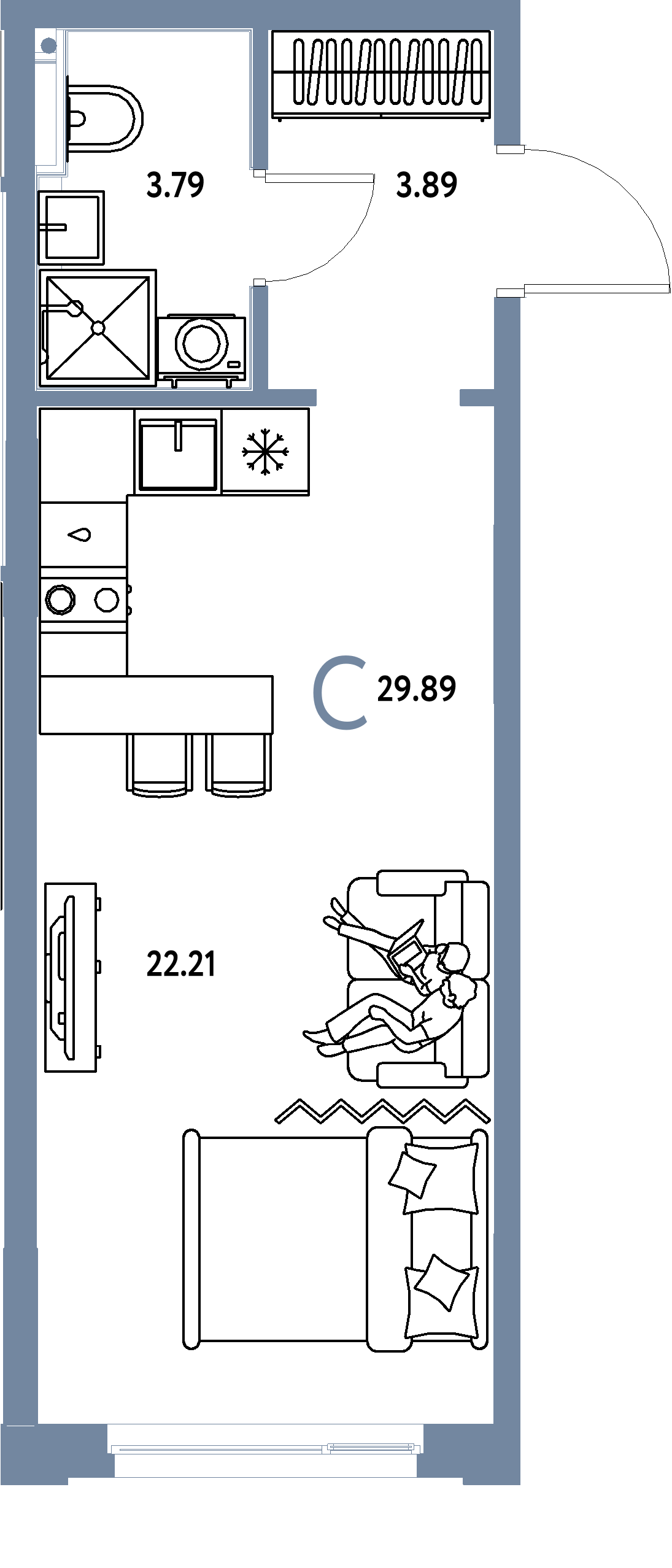 ЖК "Сердце Сибири"-Студия 29.89 м²