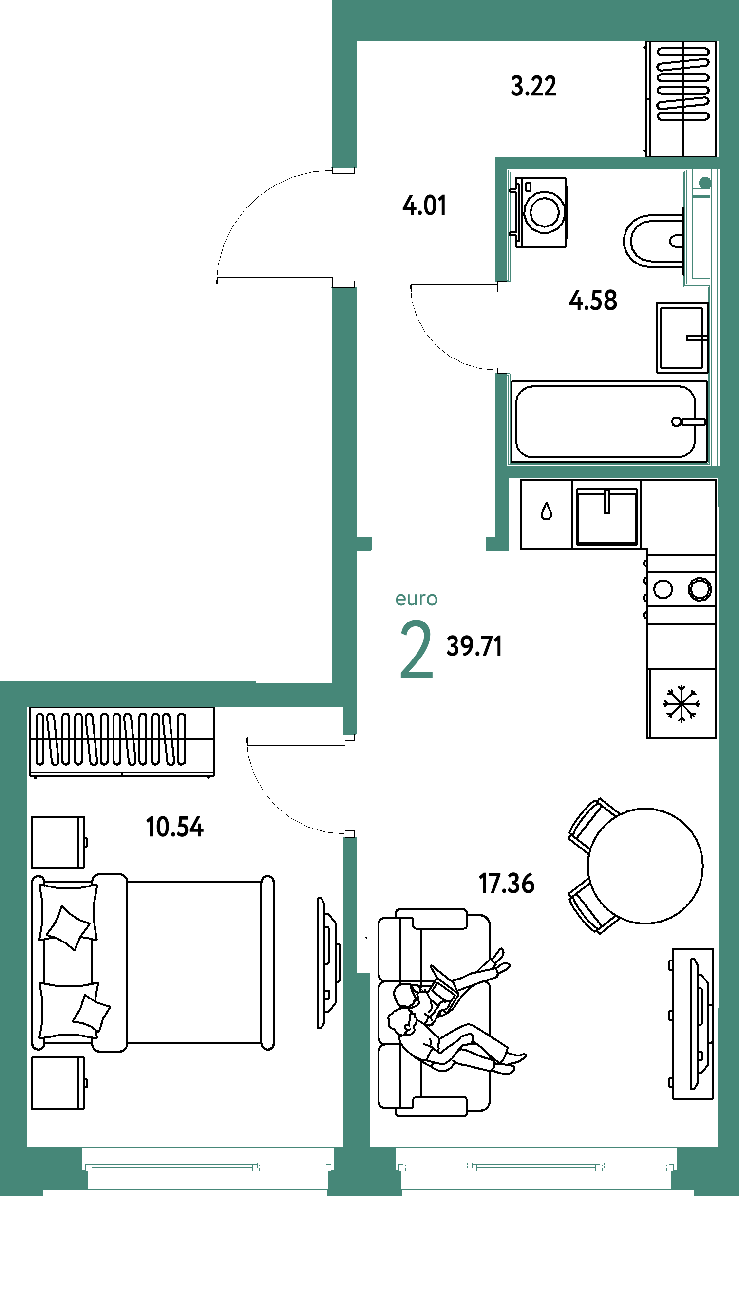 ЖК "Сердце Сибири"-2-комнатная 39.71 м²