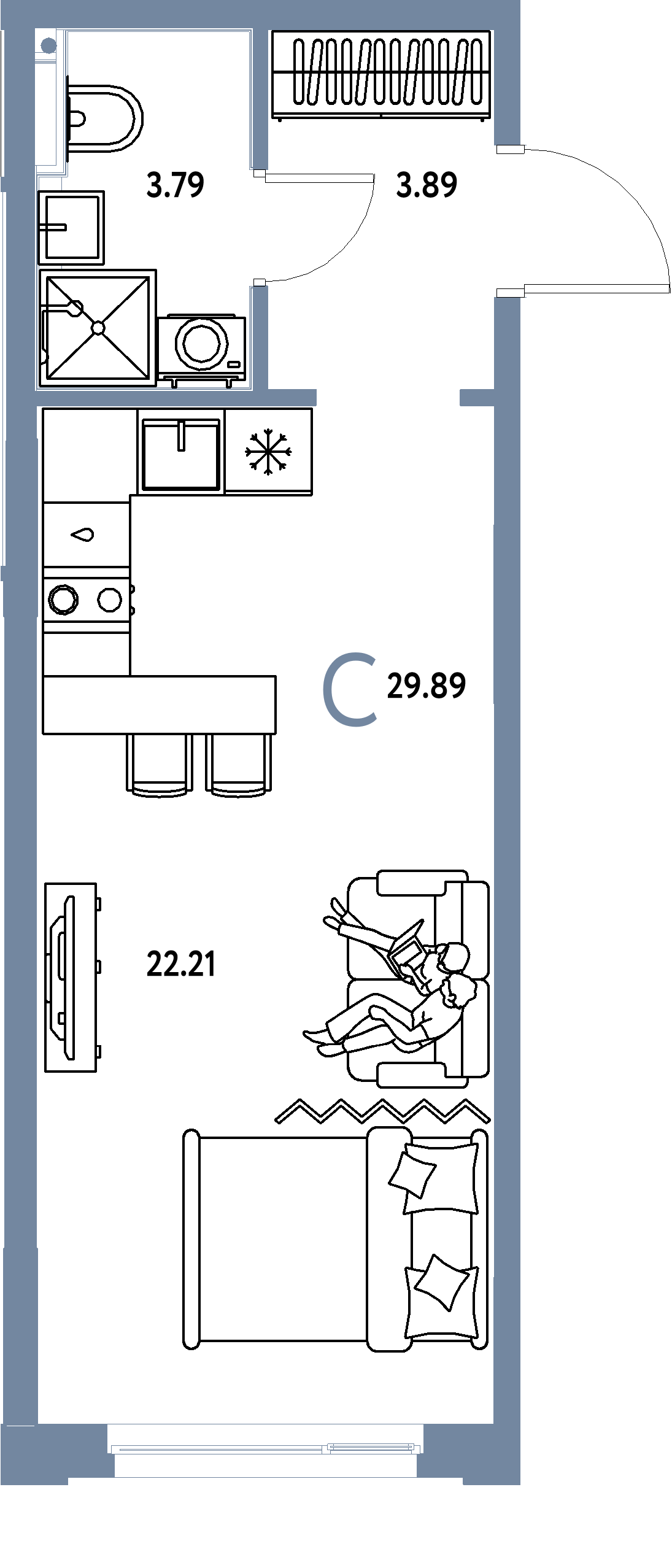 ЖК "Сердце Сибири"-Студия 29.89 м²