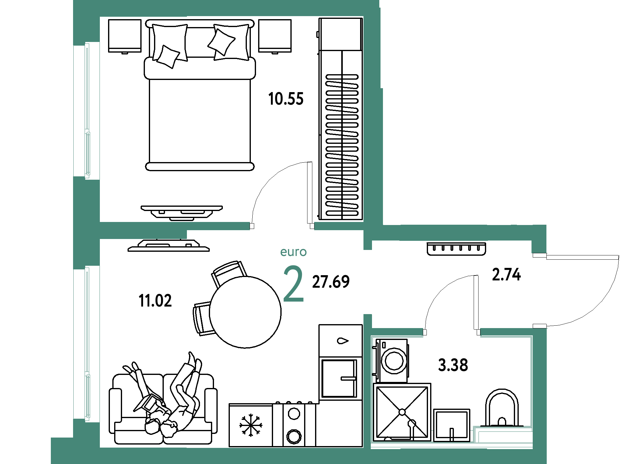 ЖК "Сердце Сибири"-1-комнатная 27.69 м²