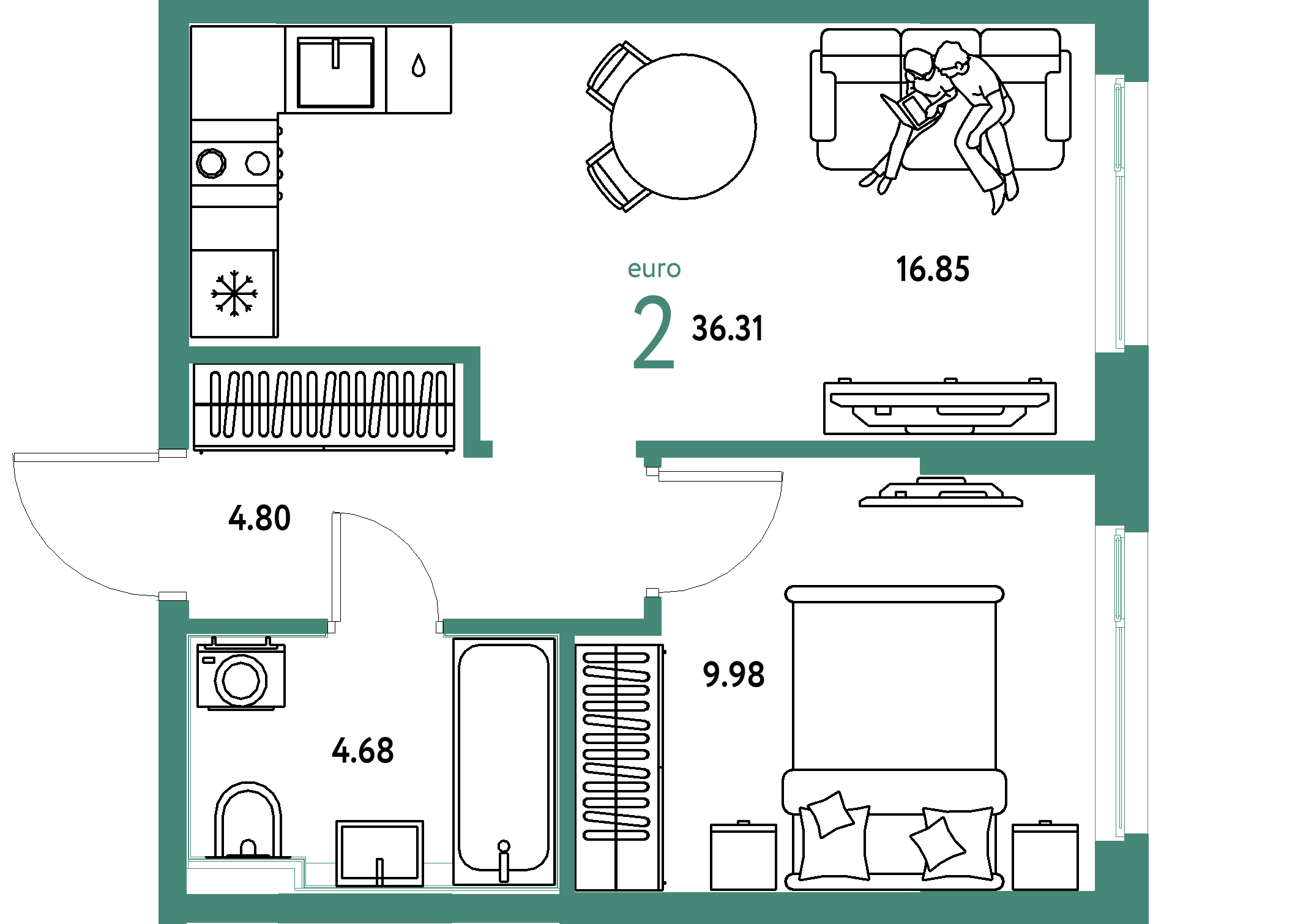 ЖК "Сердце Сибири"-2-комнатная 36.31 м²