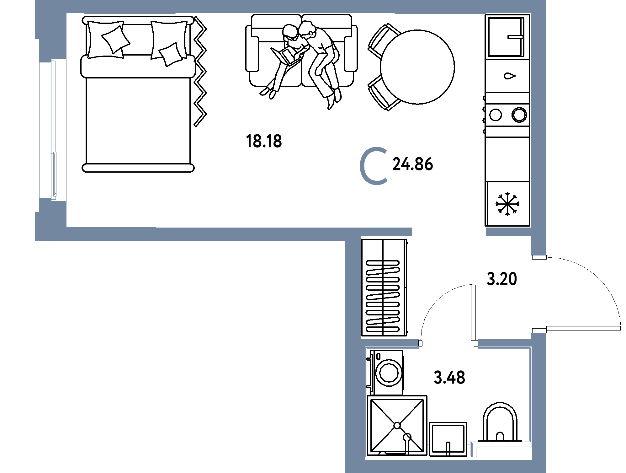 ЖК "Сердце Сибири"-Студия 24.86 м²