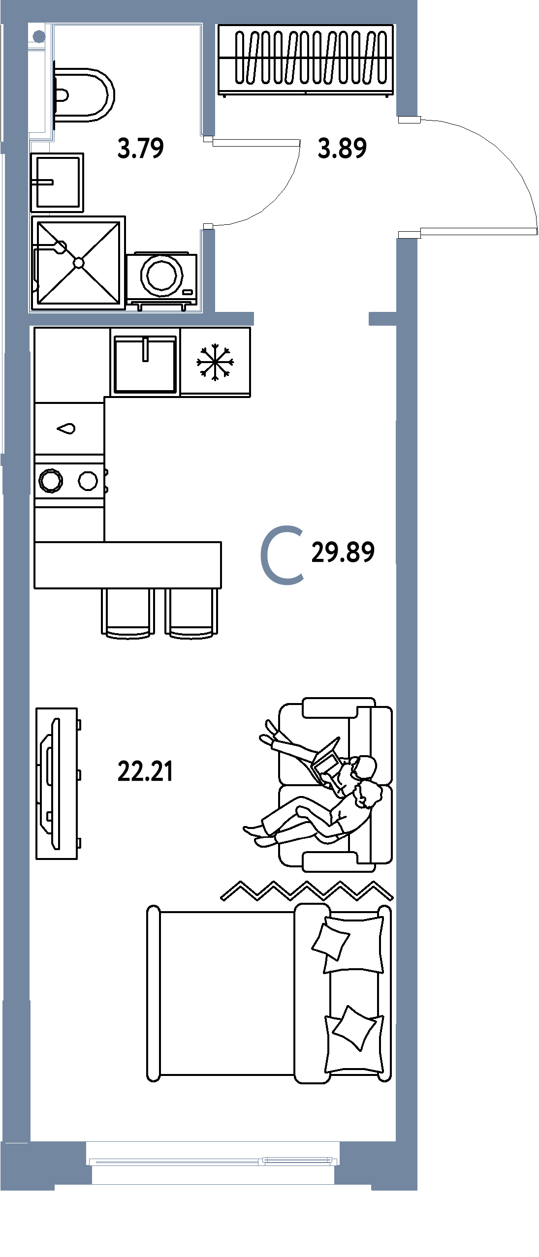 ЖК "Сердце Сибири"-Студия 29.89 м²