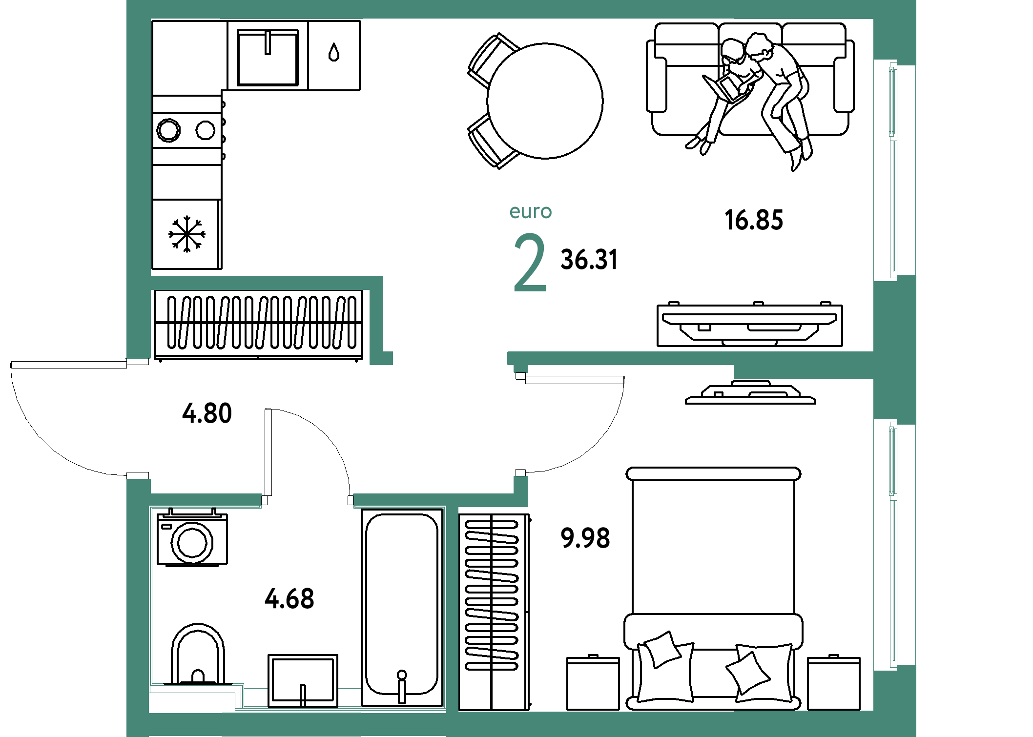 ЖК "Сердце Сибири"-2-комнатная 36.31 м²