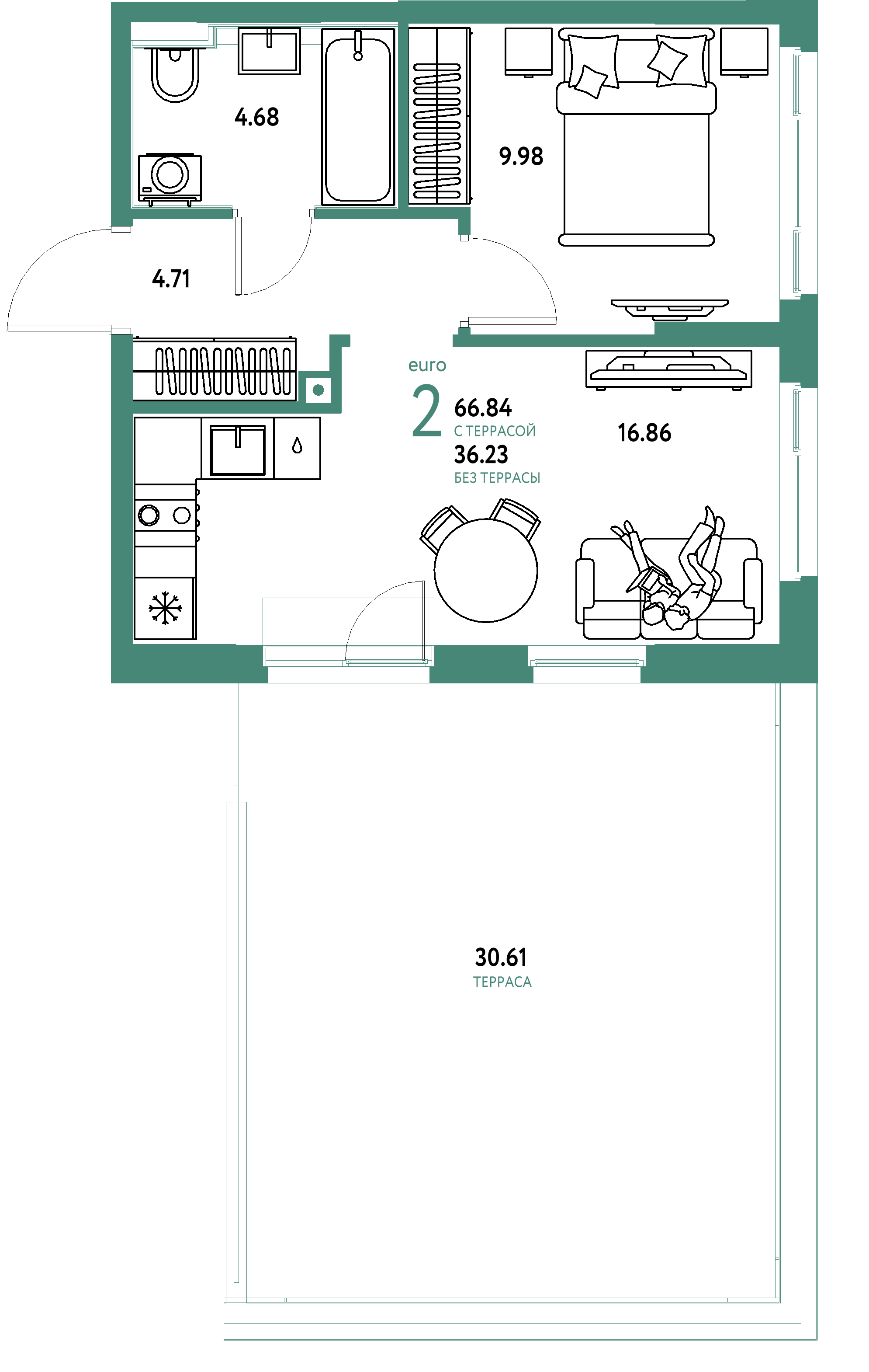 ЖК "Сердце Сибири"-2-комнатная 66.84 м²