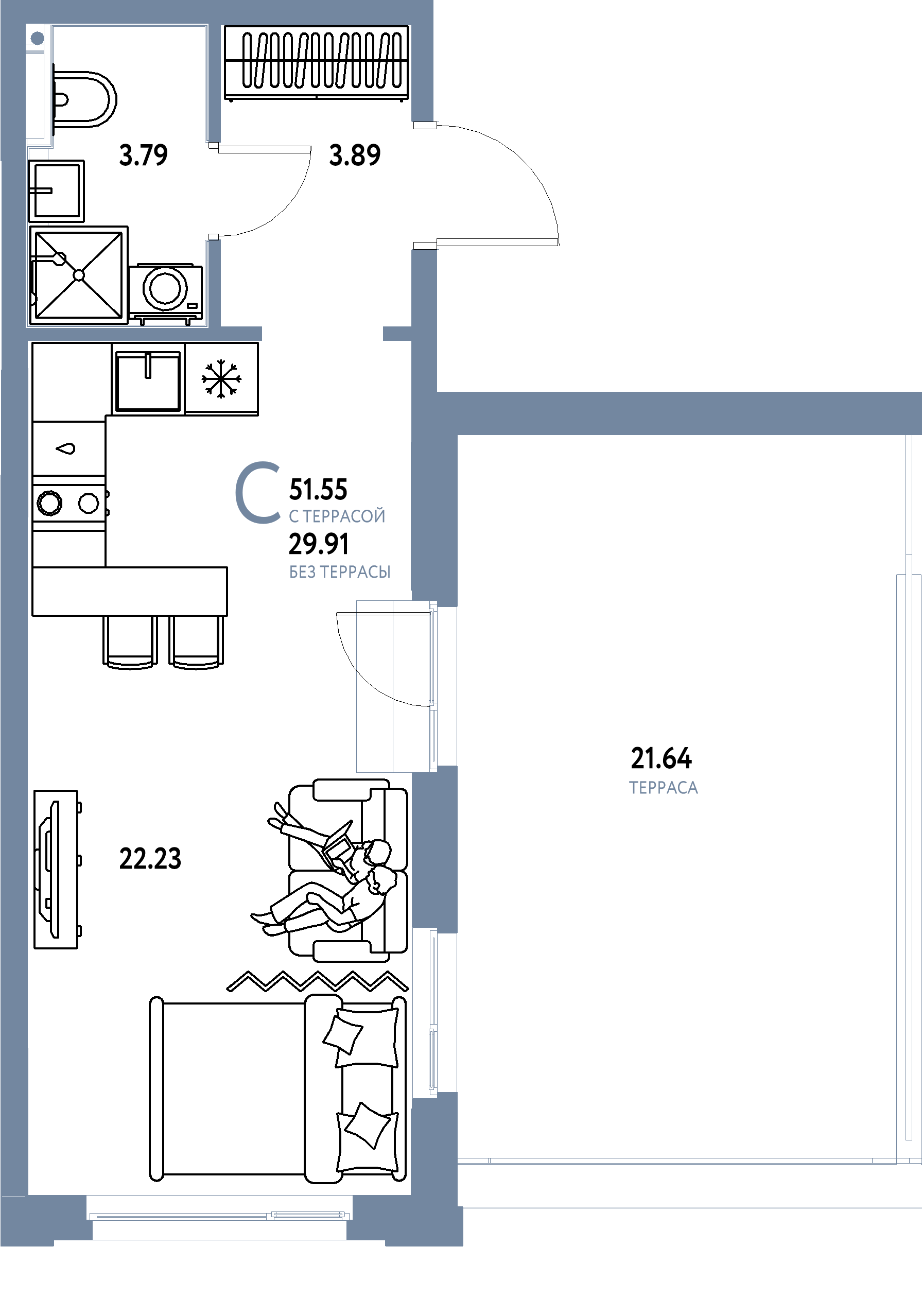 ЖК "Сердце Сибири"-Студия 51.55 м²