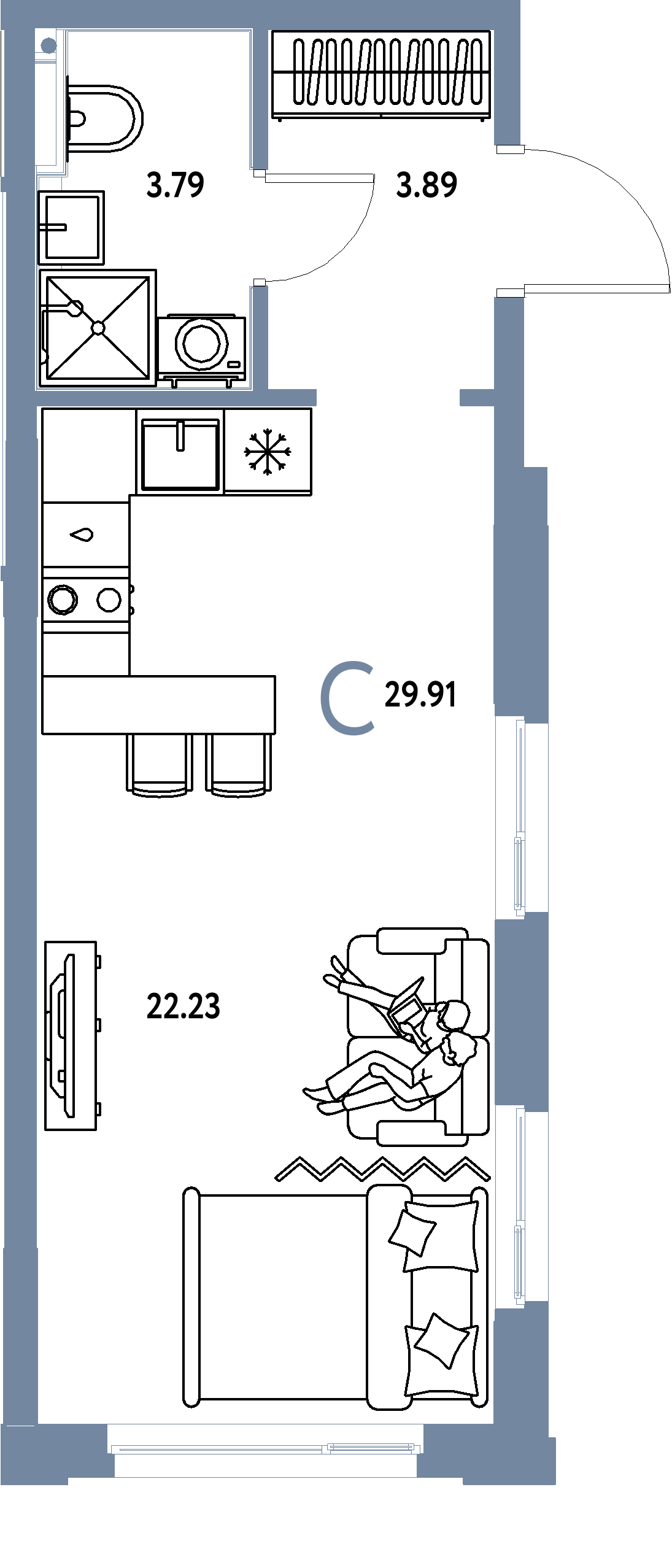 ЖК "Сердце Сибири"-Студия 29.91 м²