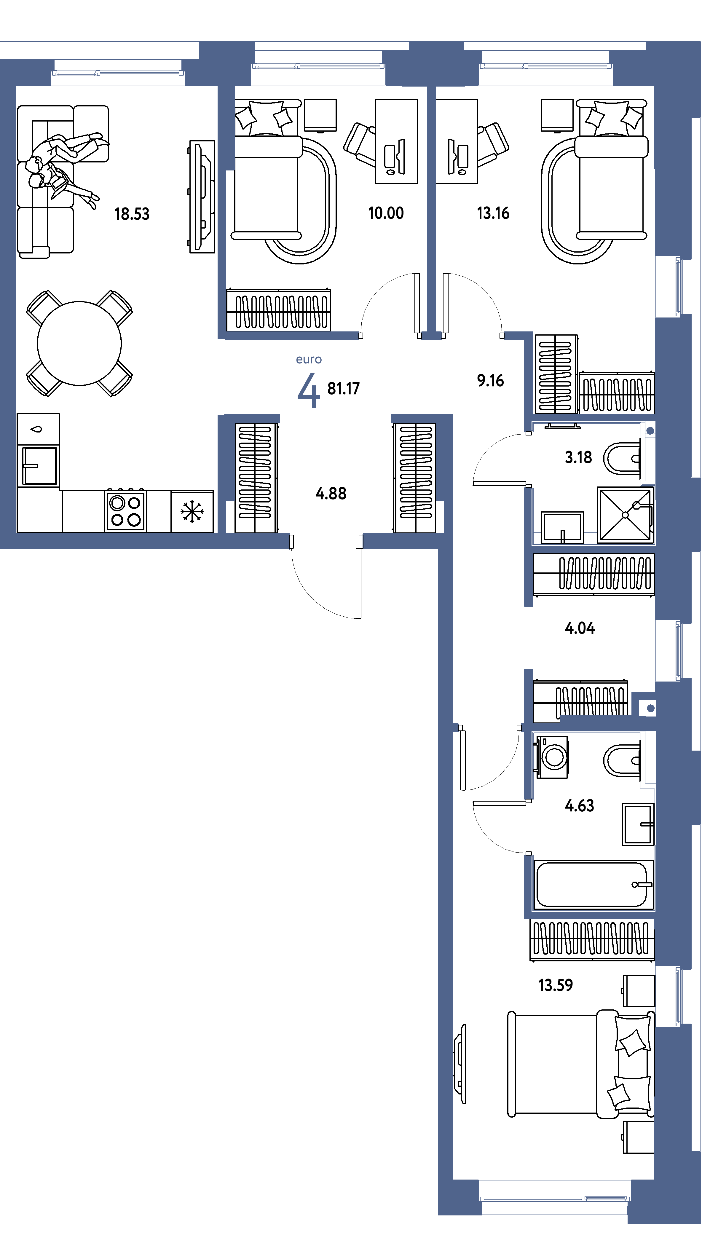 ЖК "Сердце Сибири"-4-комнатная 81.17 м²