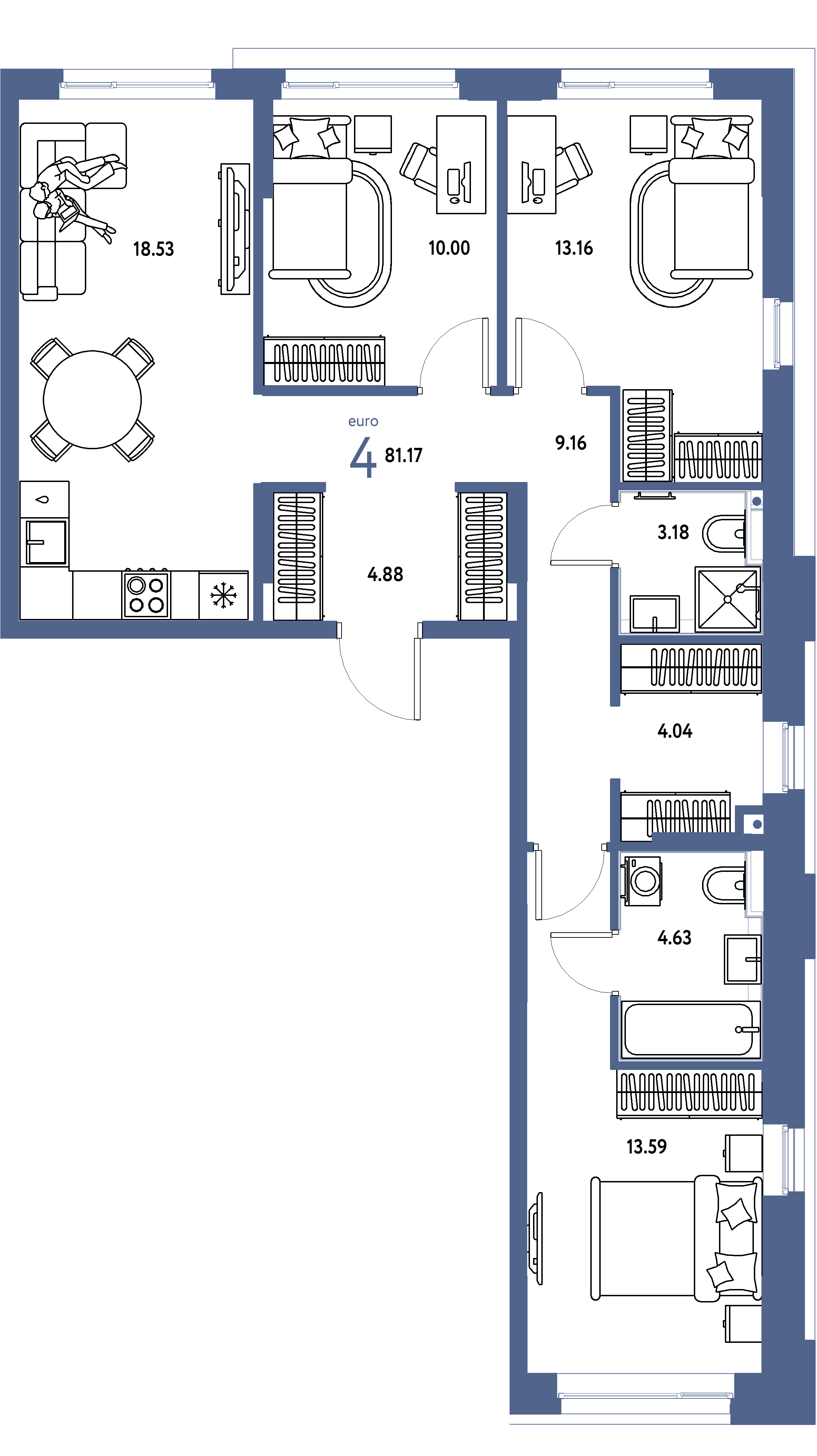 ЖК "Сердце Сибири"-4-комнатная 81.17 м²