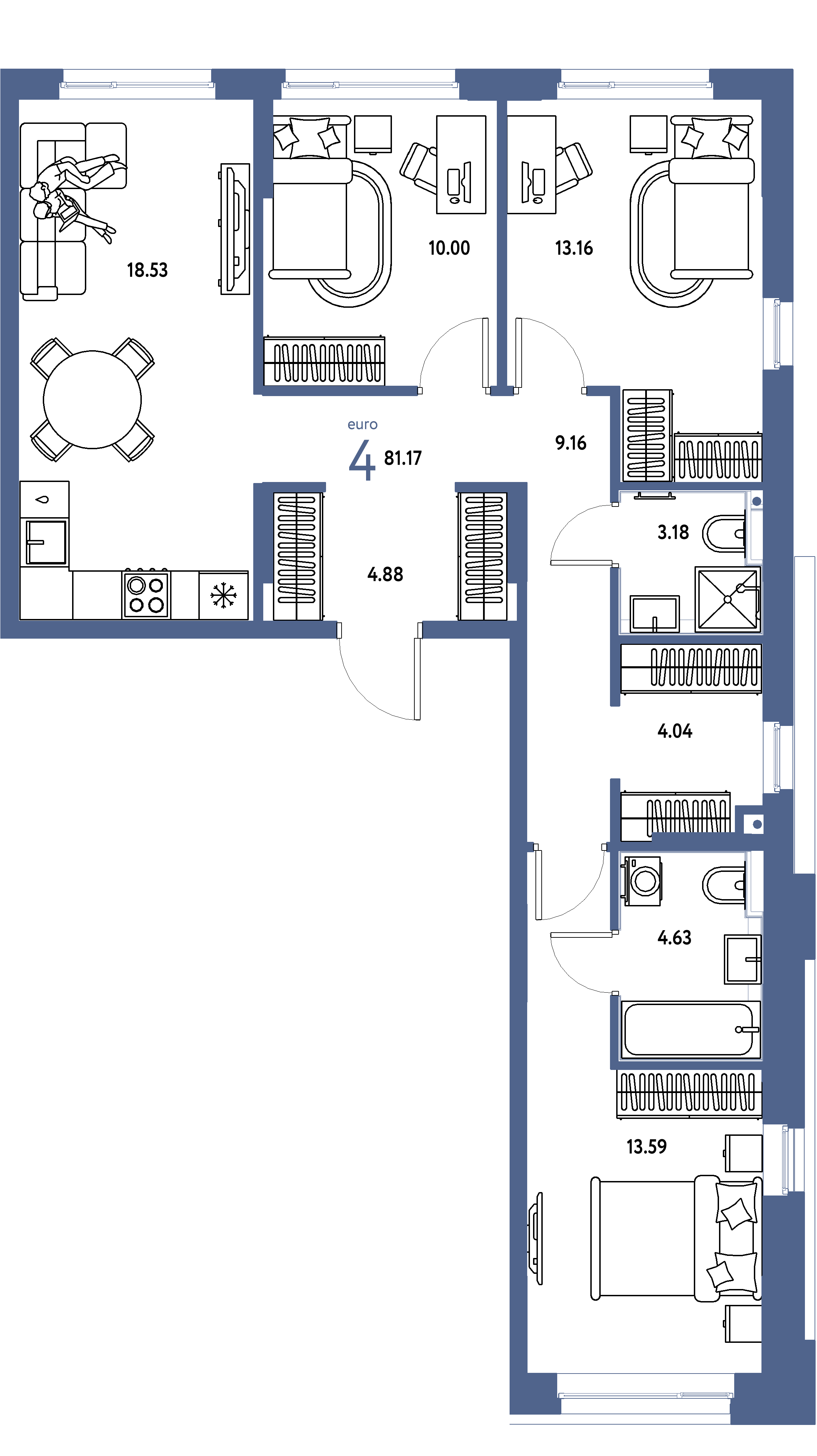 ЖК "Сердце Сибири"-4-комнатная 81.17 м²