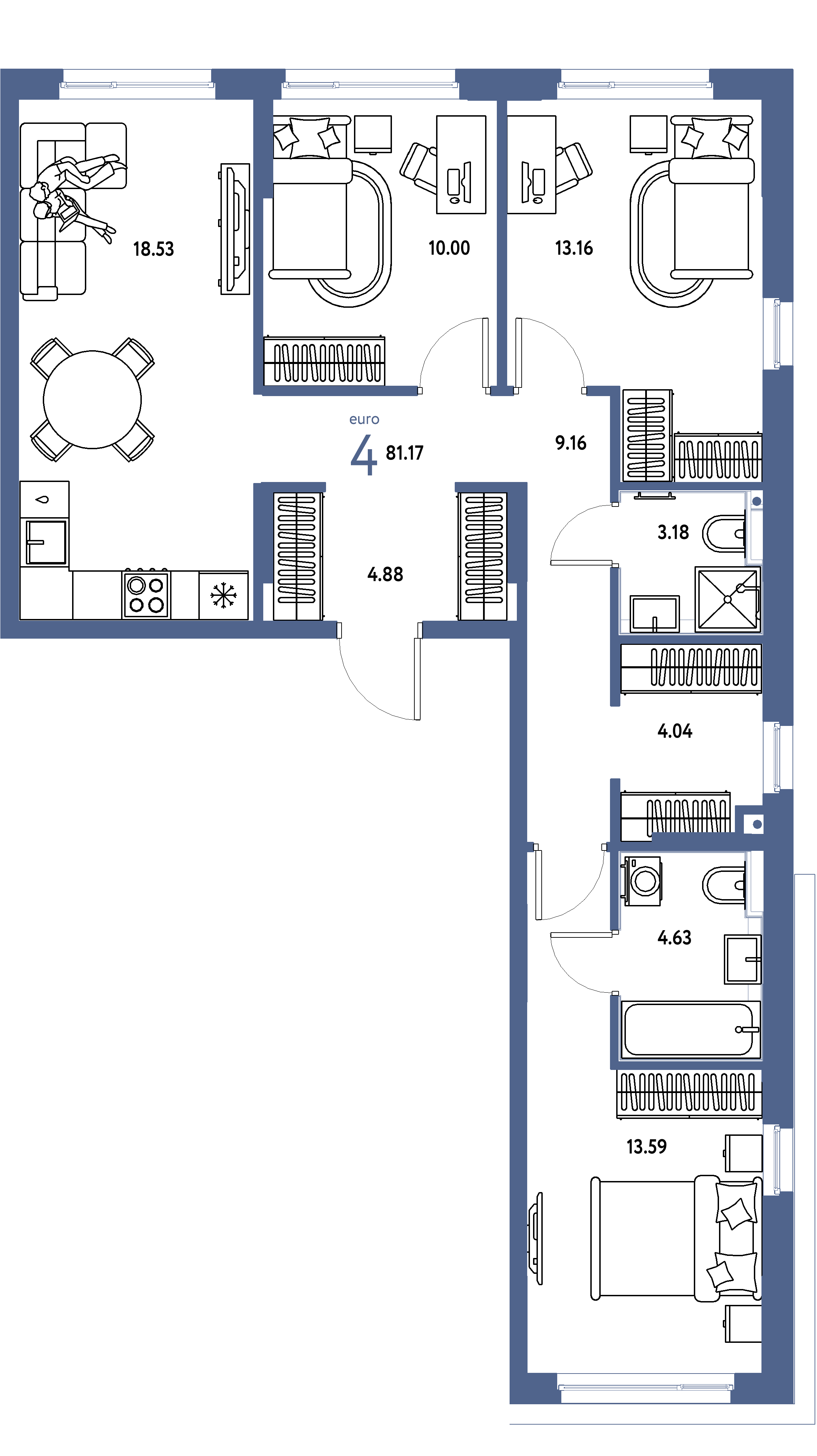 ЖК "Сердце Сибири"-4-комнатная 81.17 м²