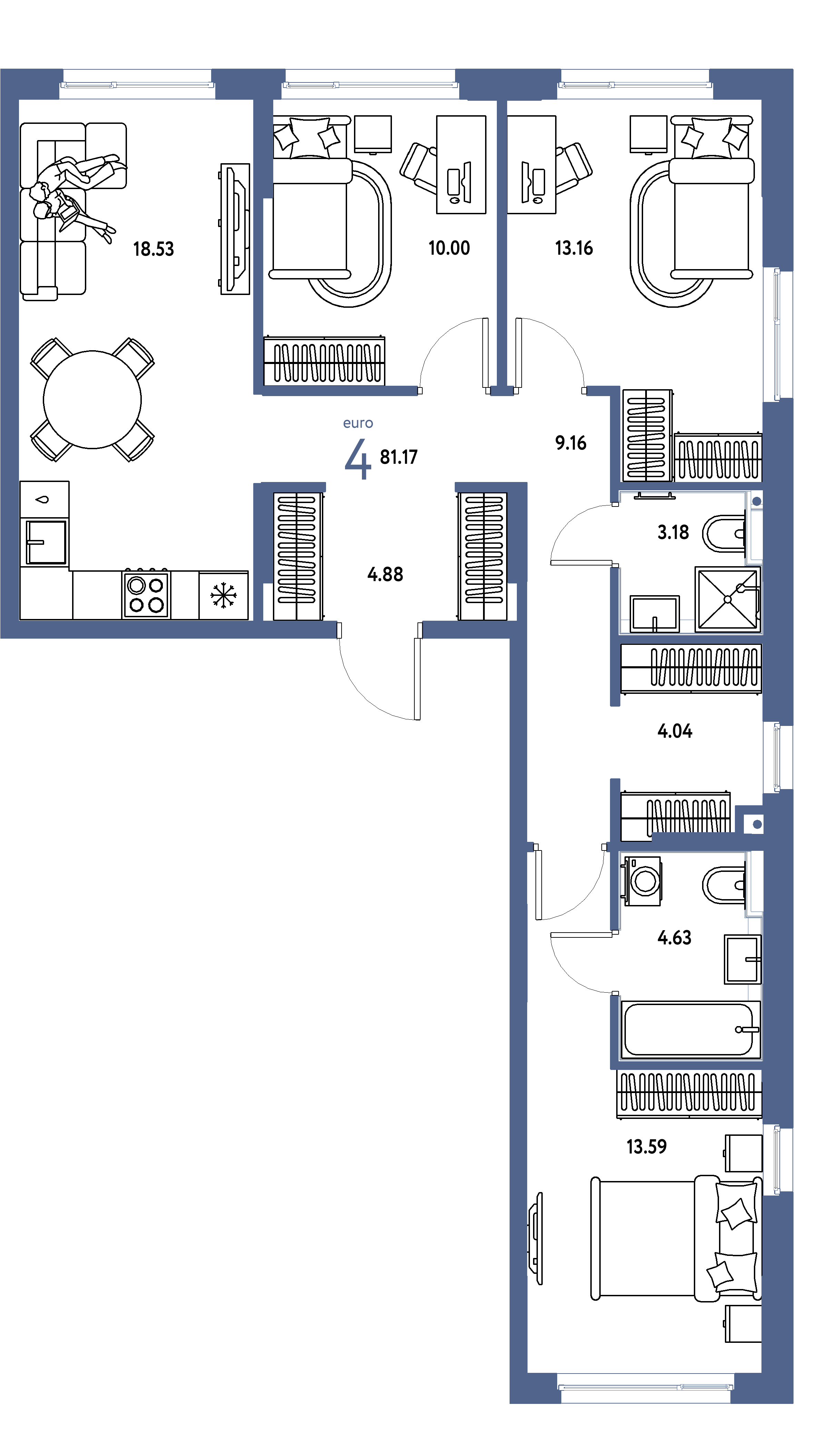 ЖК "Сердце Сибири"-4-комнатная 81.17 м²