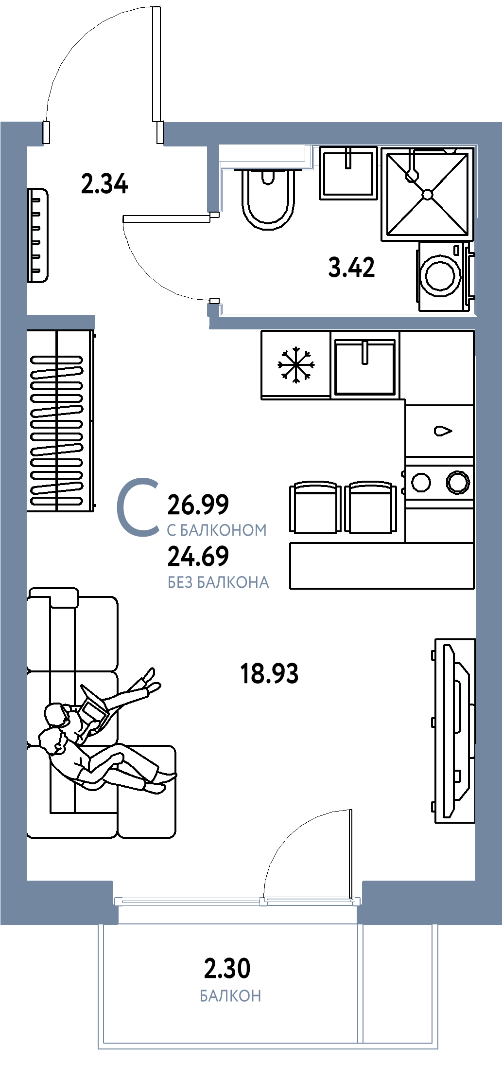 ЖК "Сердце Сибири"-Студия 26.99 м²