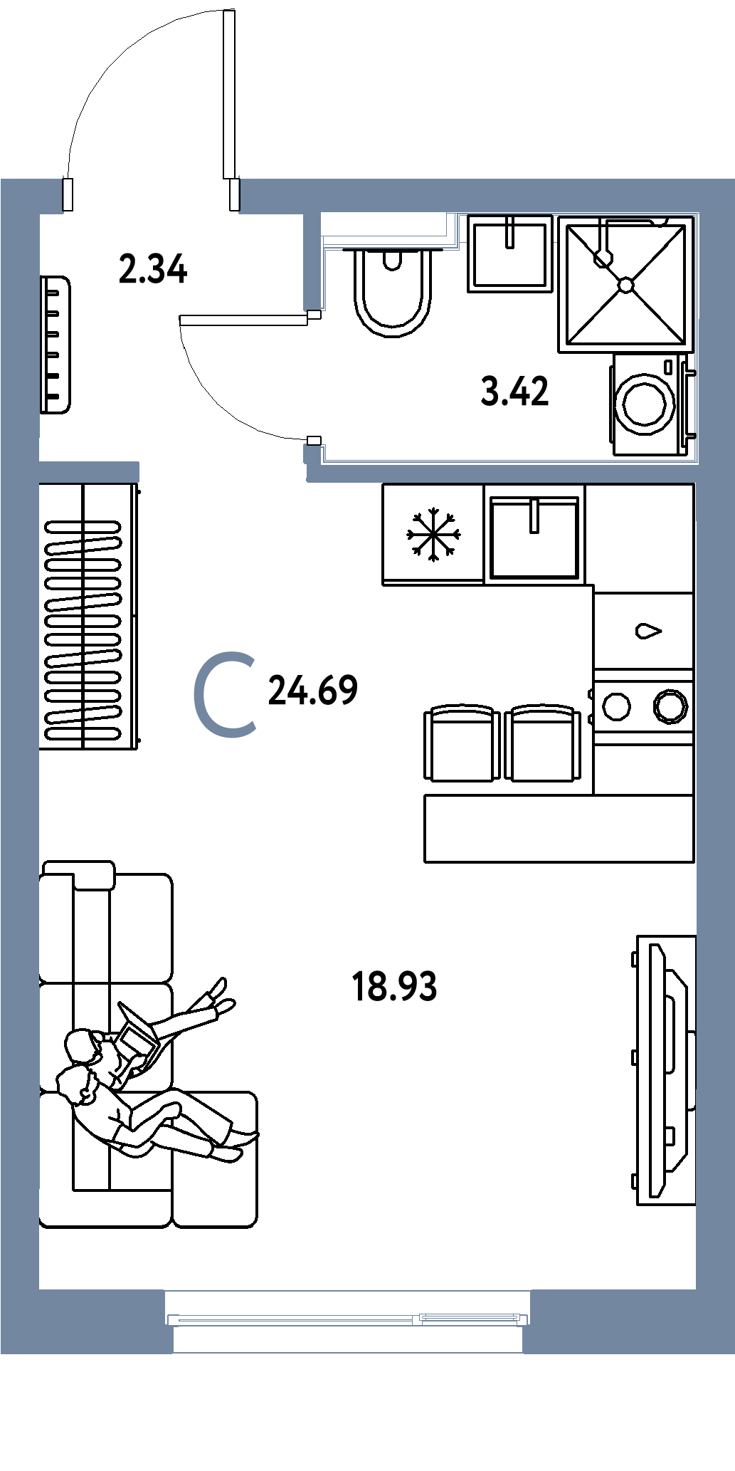 ЖК "Сердце Сибири"-Студия 24.69 м²