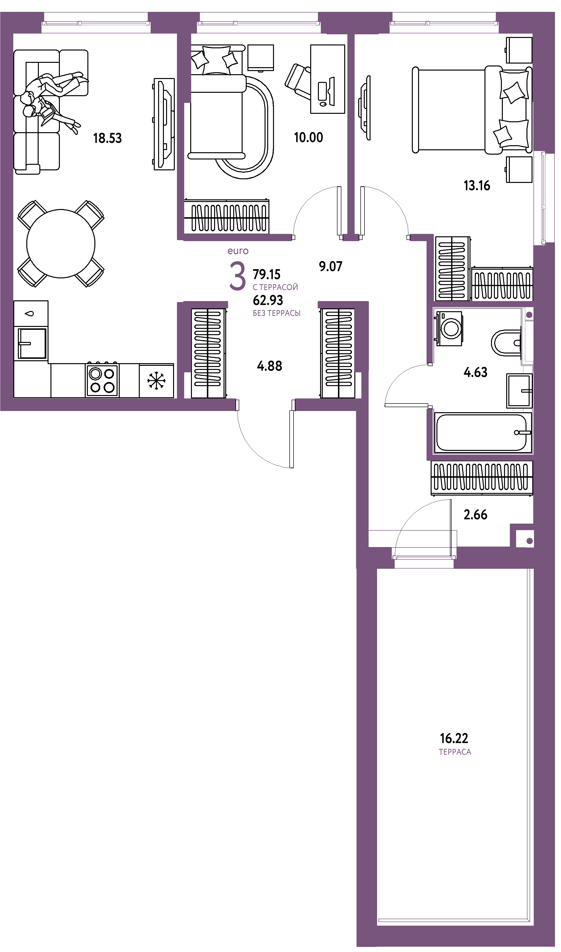 ЖК "Сердце Сибири"-3-комнатная 79.15 м²