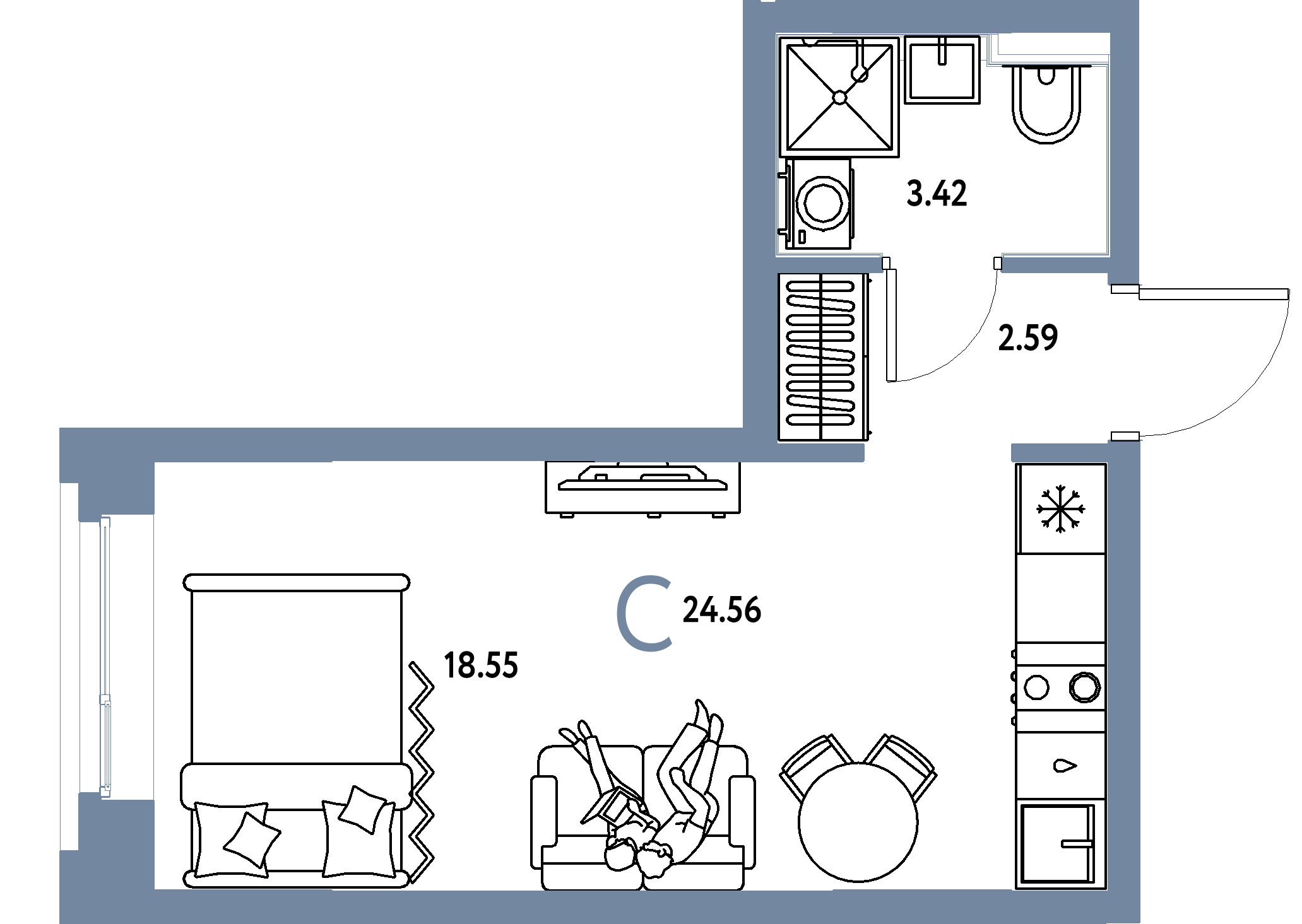ЖК "Сердце Сибири"-Студия 24.56 м²