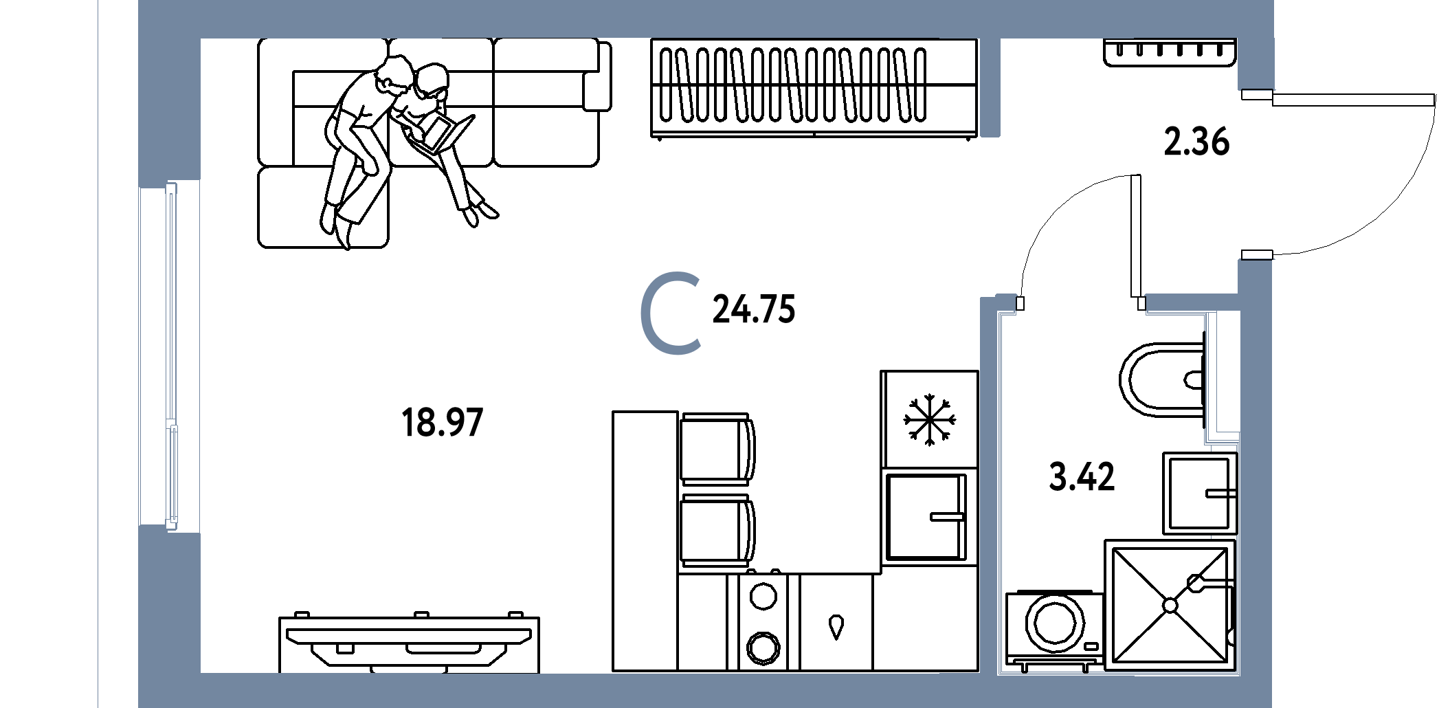 ЖК "Сердце Сибири"-Студия 24.75 м²