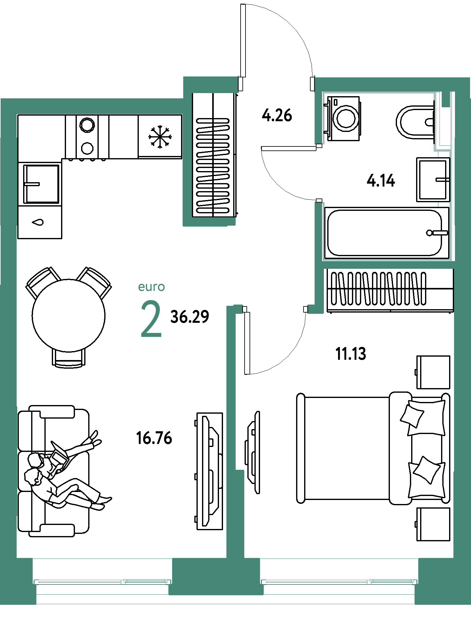 ЖК "Сердце Сибири"-2-комнатная 36.29 м²