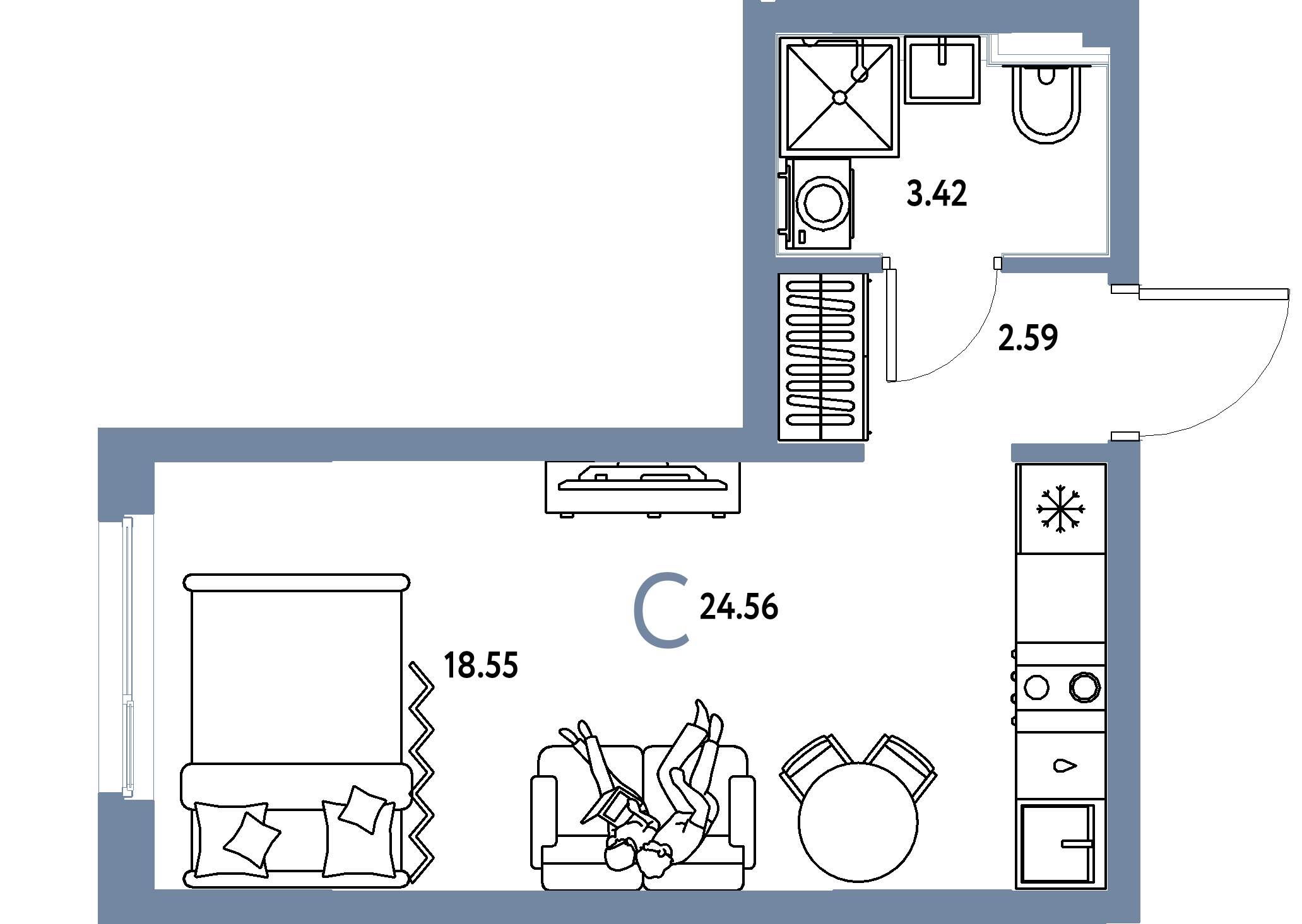 ЖК "Сердце Сибири"-Студия 24.56 м²