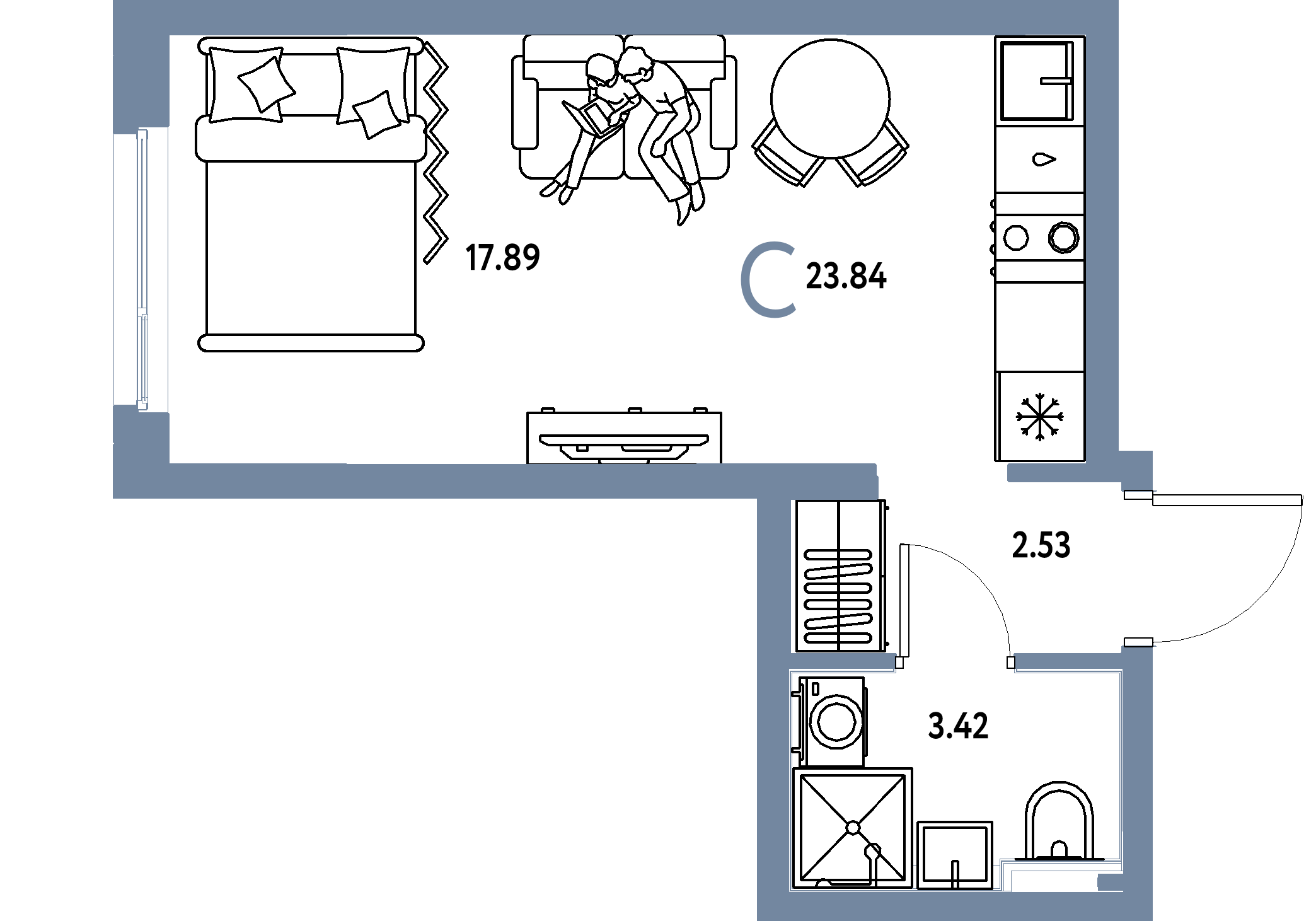 ЖК "Сердце Сибири"-Студия 23.84 м²