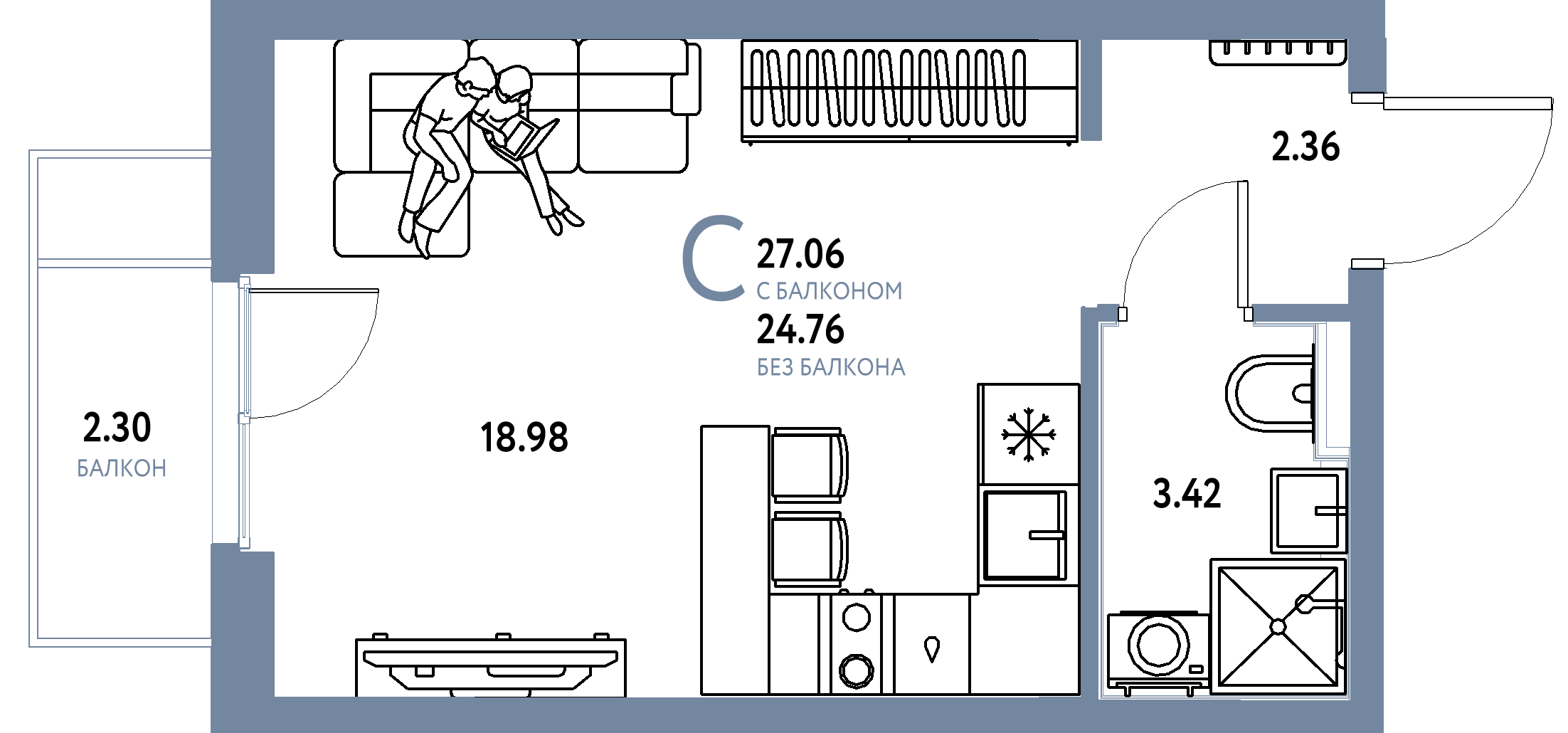 ЖК "Сердце Сибири"-Студия 27.06 м²