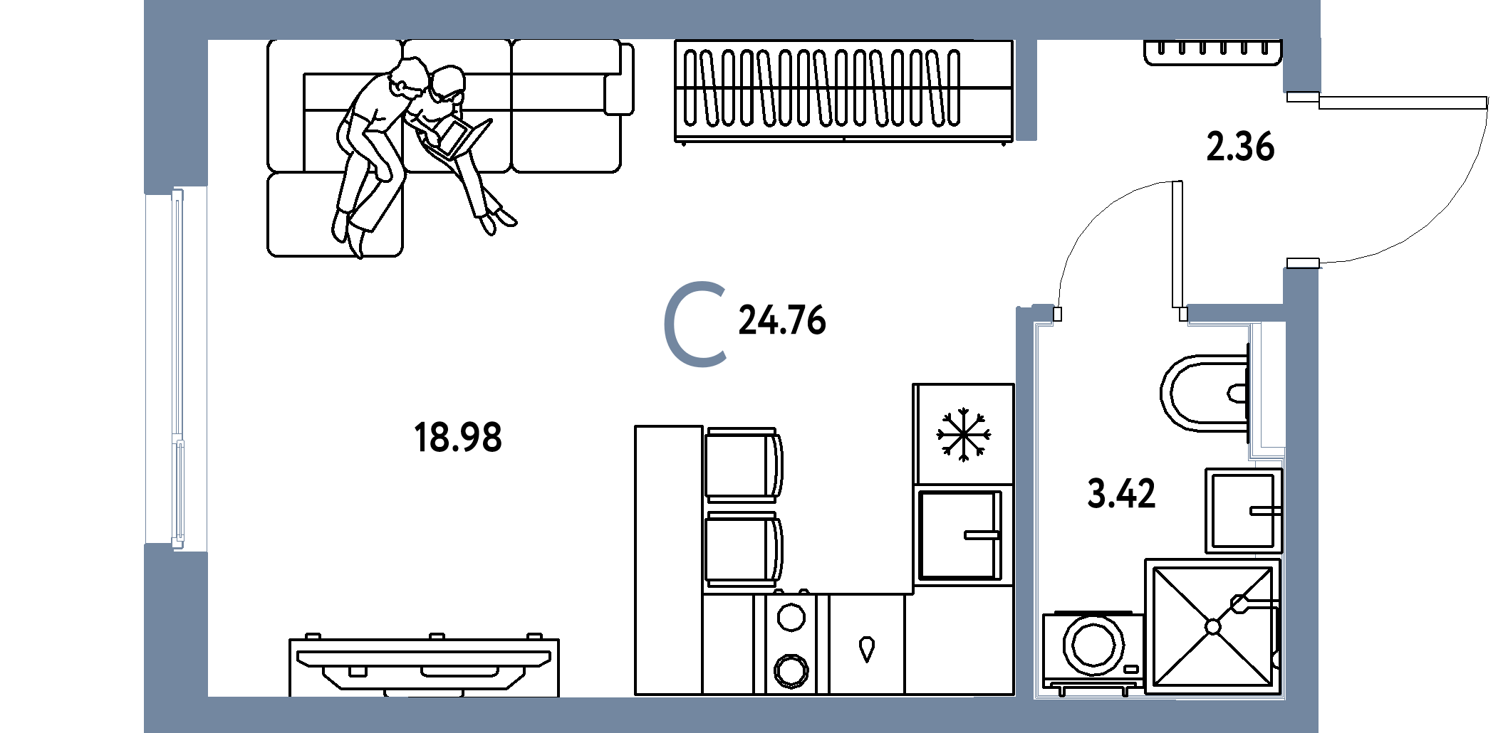 ЖК "Сердце Сибири"-Студия 24.76 м²