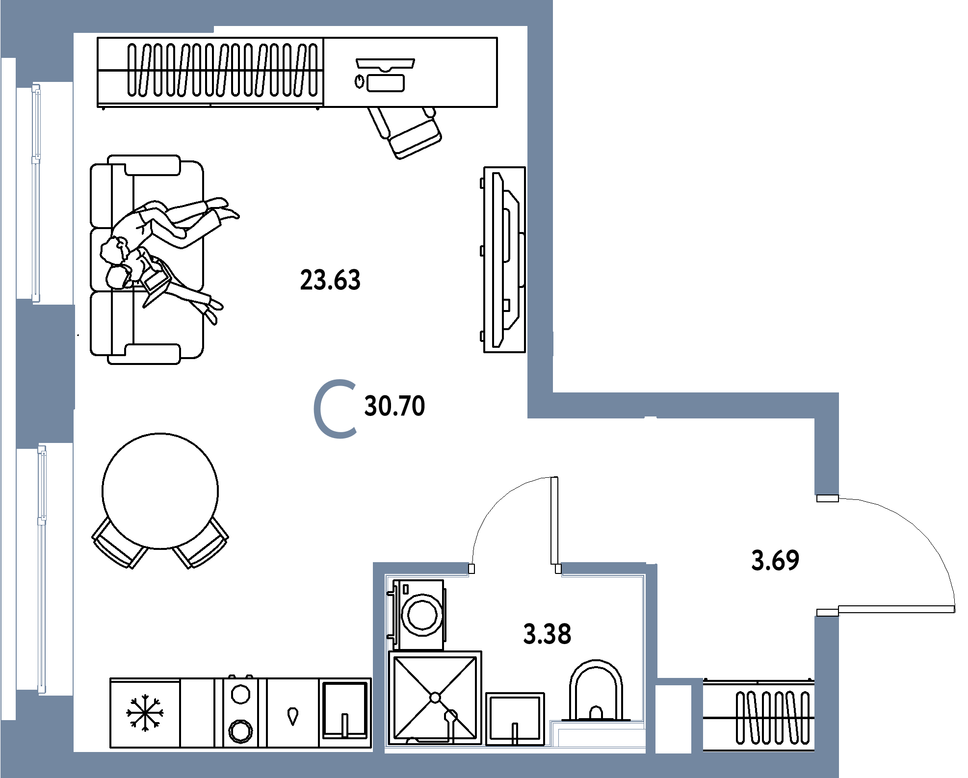 ЖК "Сердце Сибири"-Студия 30.7 м²