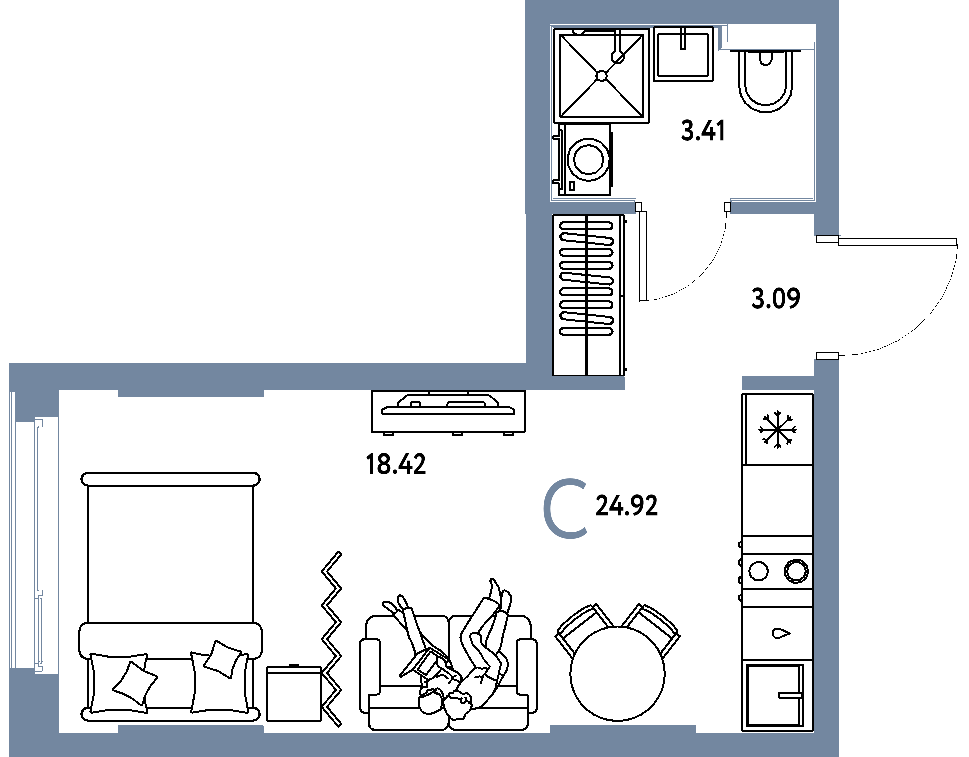 ЖК "Сердце Сибири"-Студия 24.92 м²