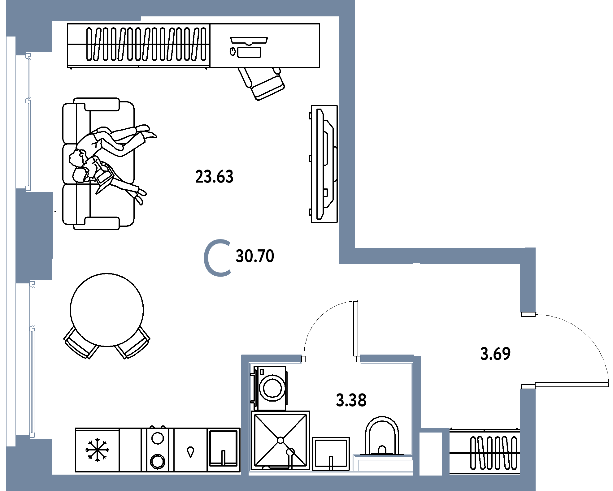 ЖК "Сердце Сибири"-Студия 30.7 м²