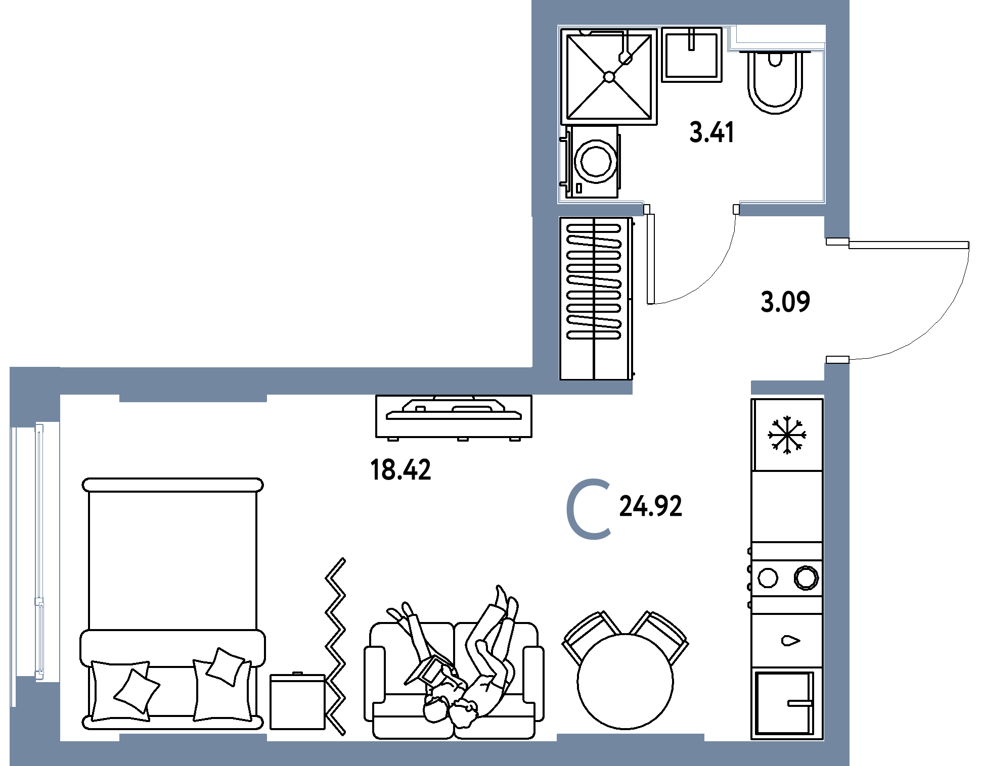 ЖК "Сердце Сибири"-Студия 24.92 м²