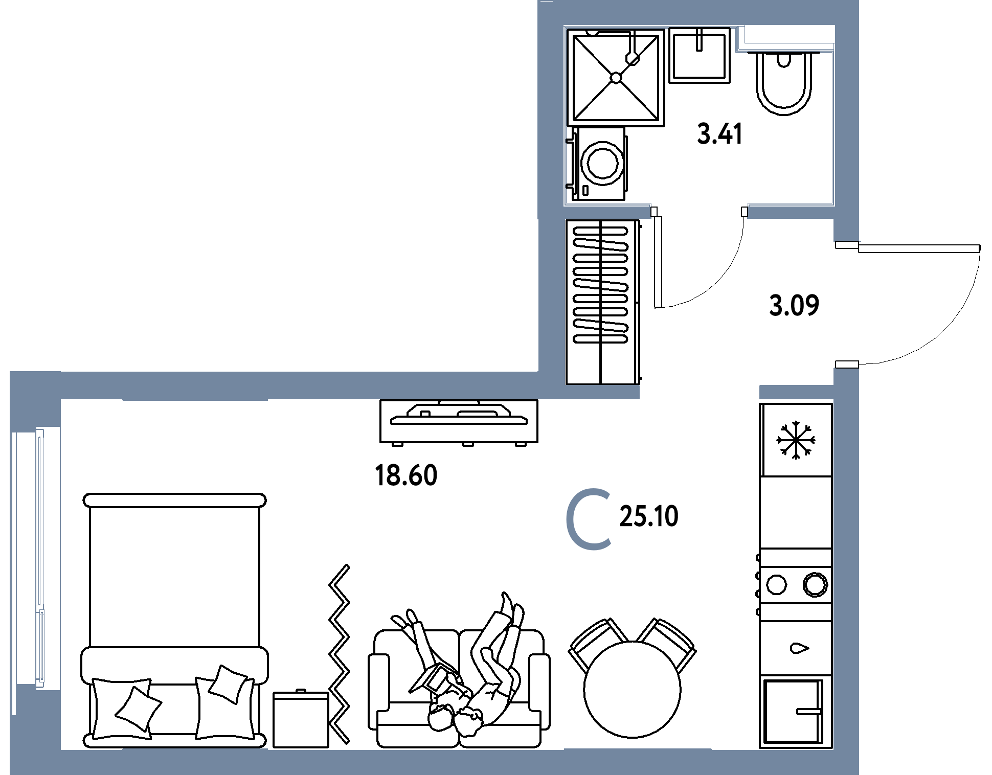 ЖК "Сердце Сибири"-Студия 25.1 м²
