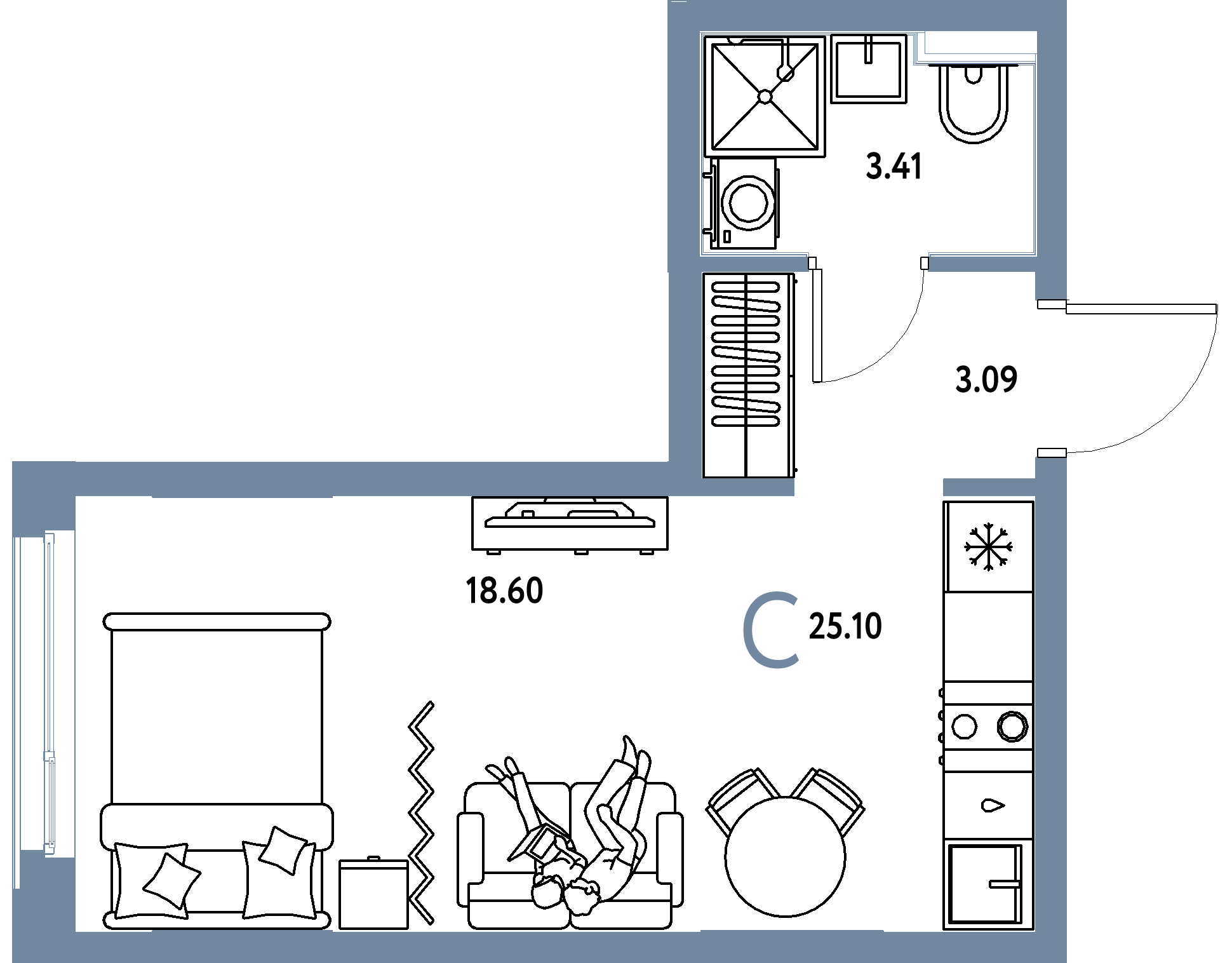 ЖК "Сердце Сибири"-Студия 25.1 м²
