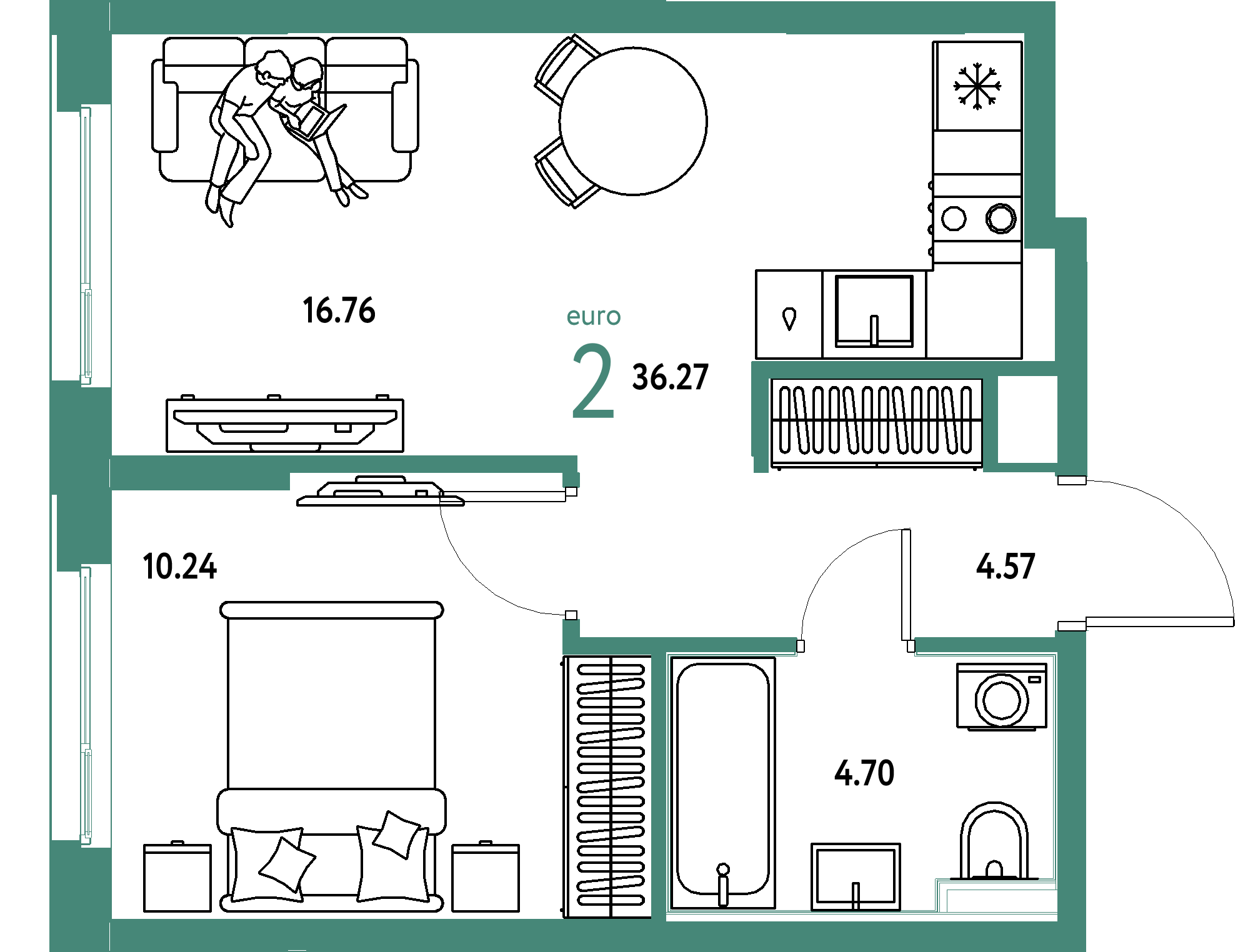 ЖК "Сердце Сибири"-2-комнатная 36.27 м²