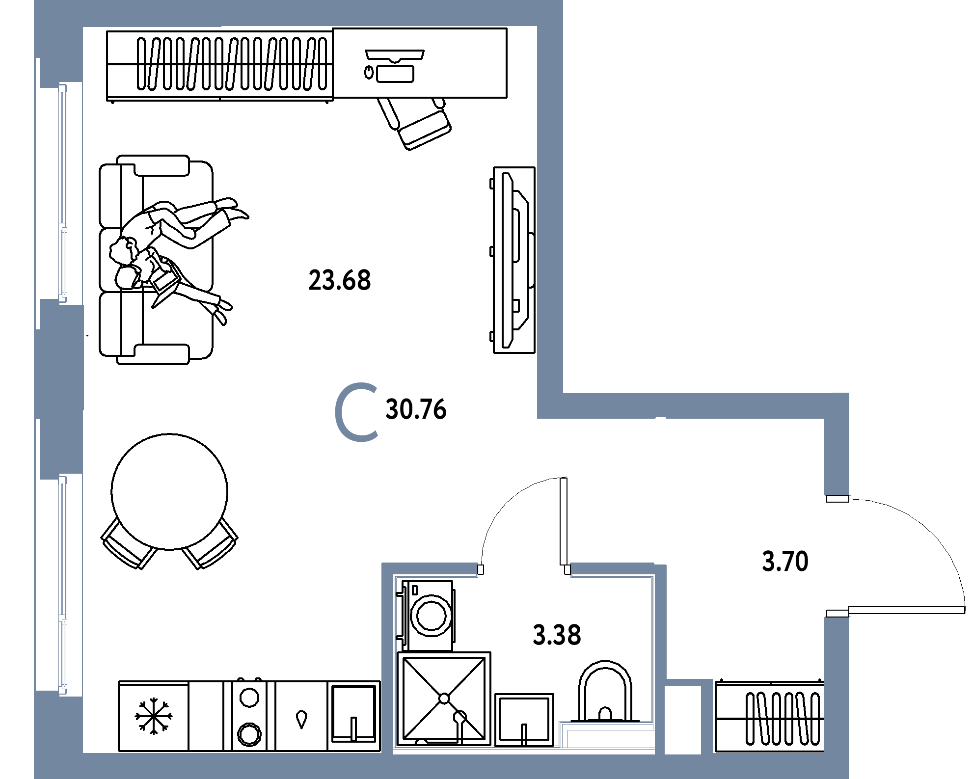 ЖК "Сердце Сибири"-Студия 30.76 м²