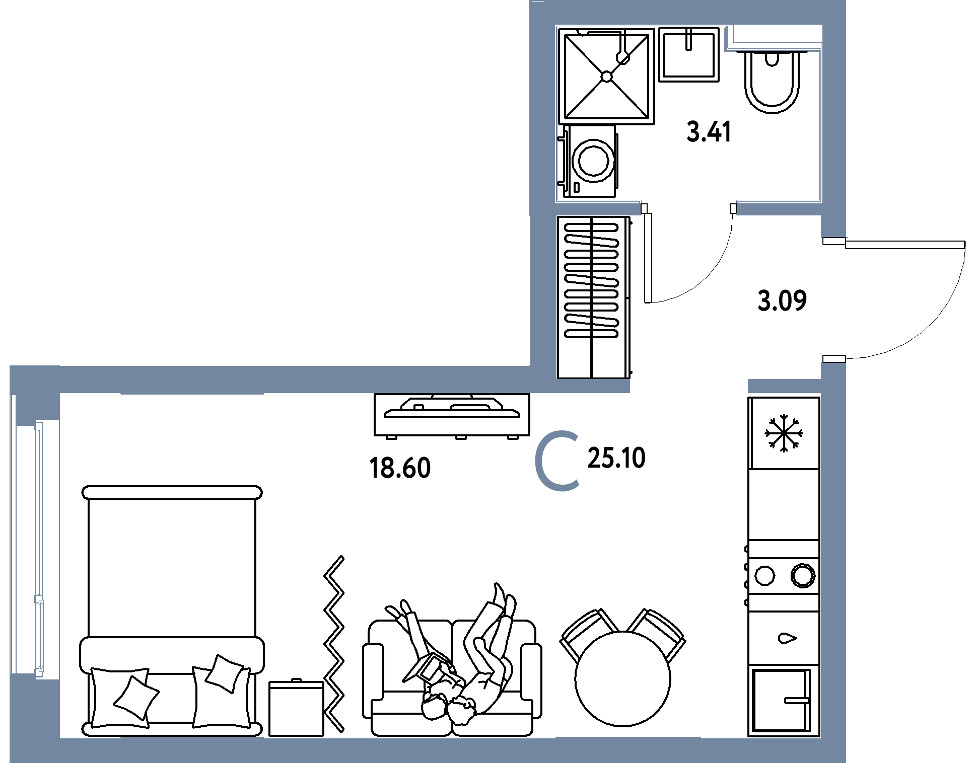 ЖК "Сердце Сибири"-Студия 25.1 м²