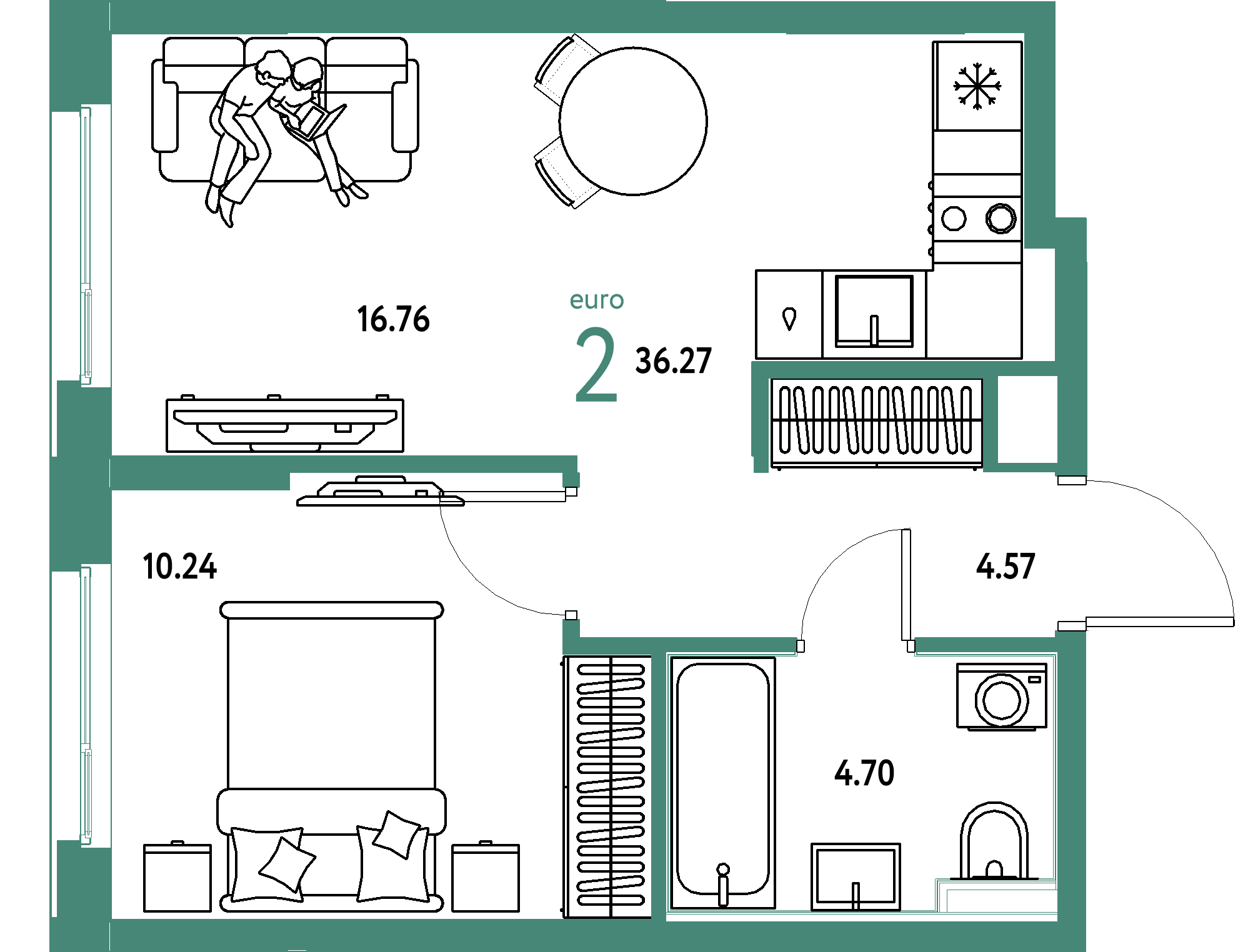 ЖК "Сердце Сибири"-2-комнатная 36.27 м²