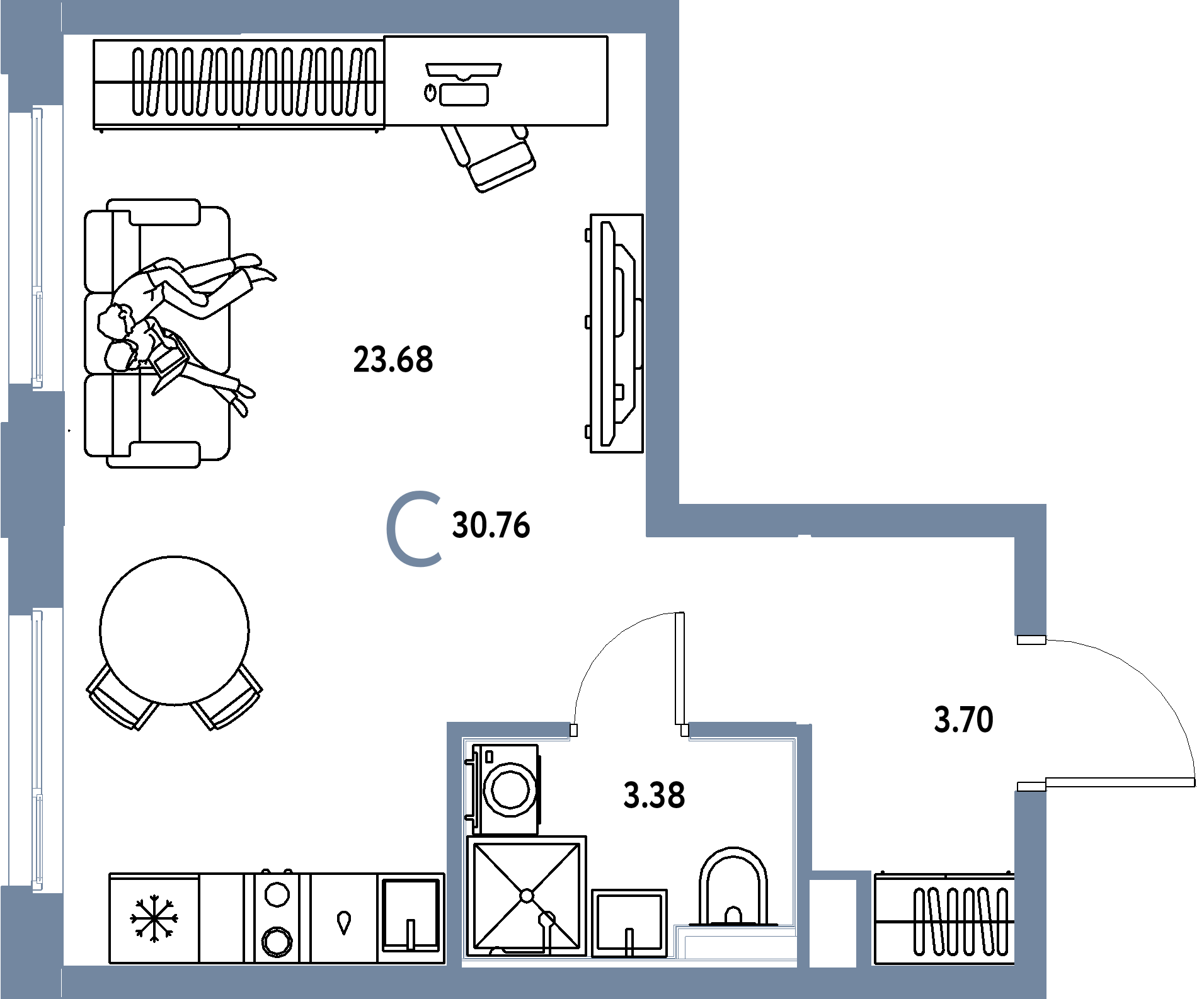 ЖК "Сердце Сибири"-Студия 30.76 м²