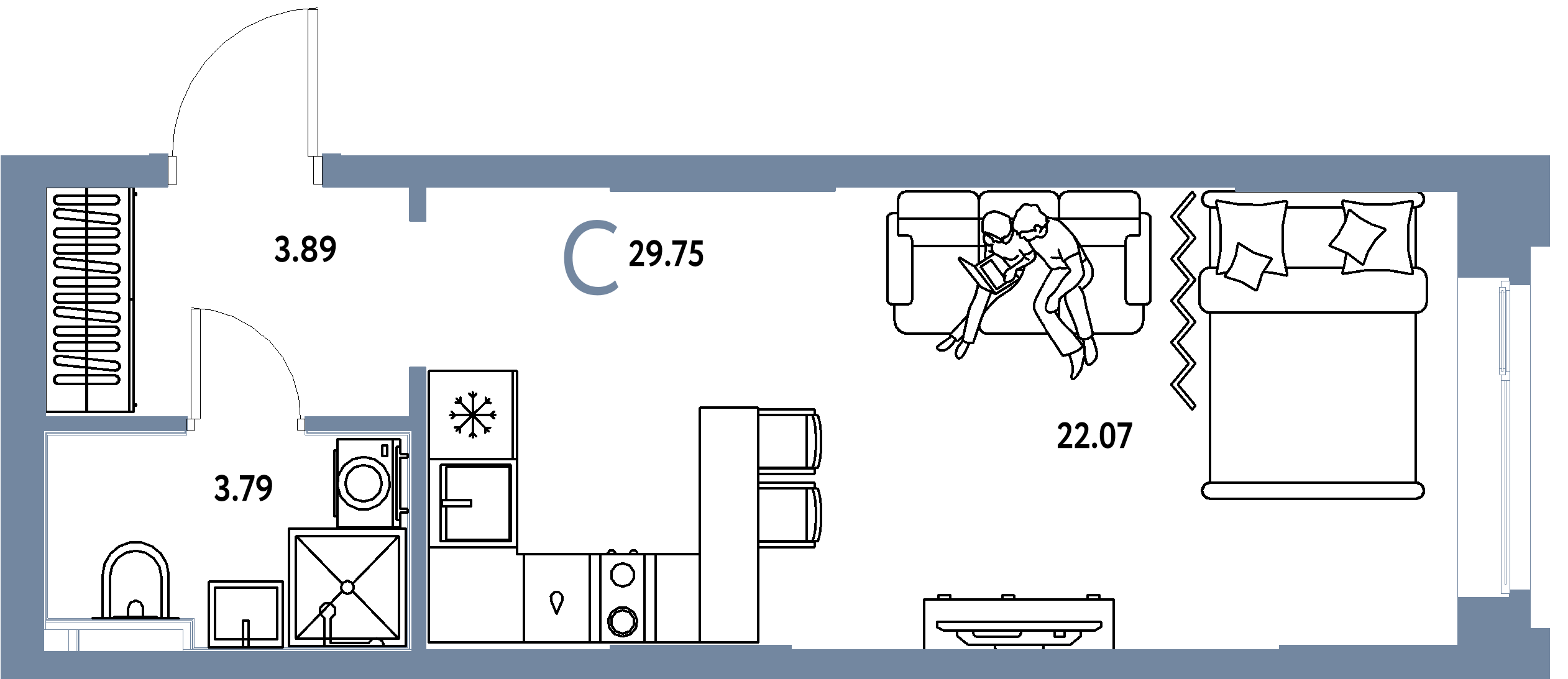 ЖК "Сердце Сибири"-Студия 29.75 м²