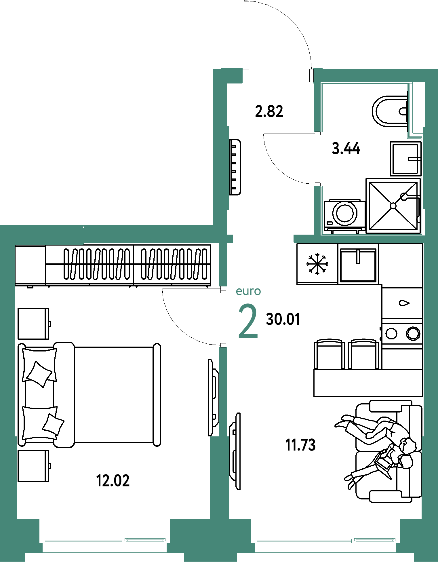 ЖК "Сердце Сибири"-2-комнатная 30.01 м²