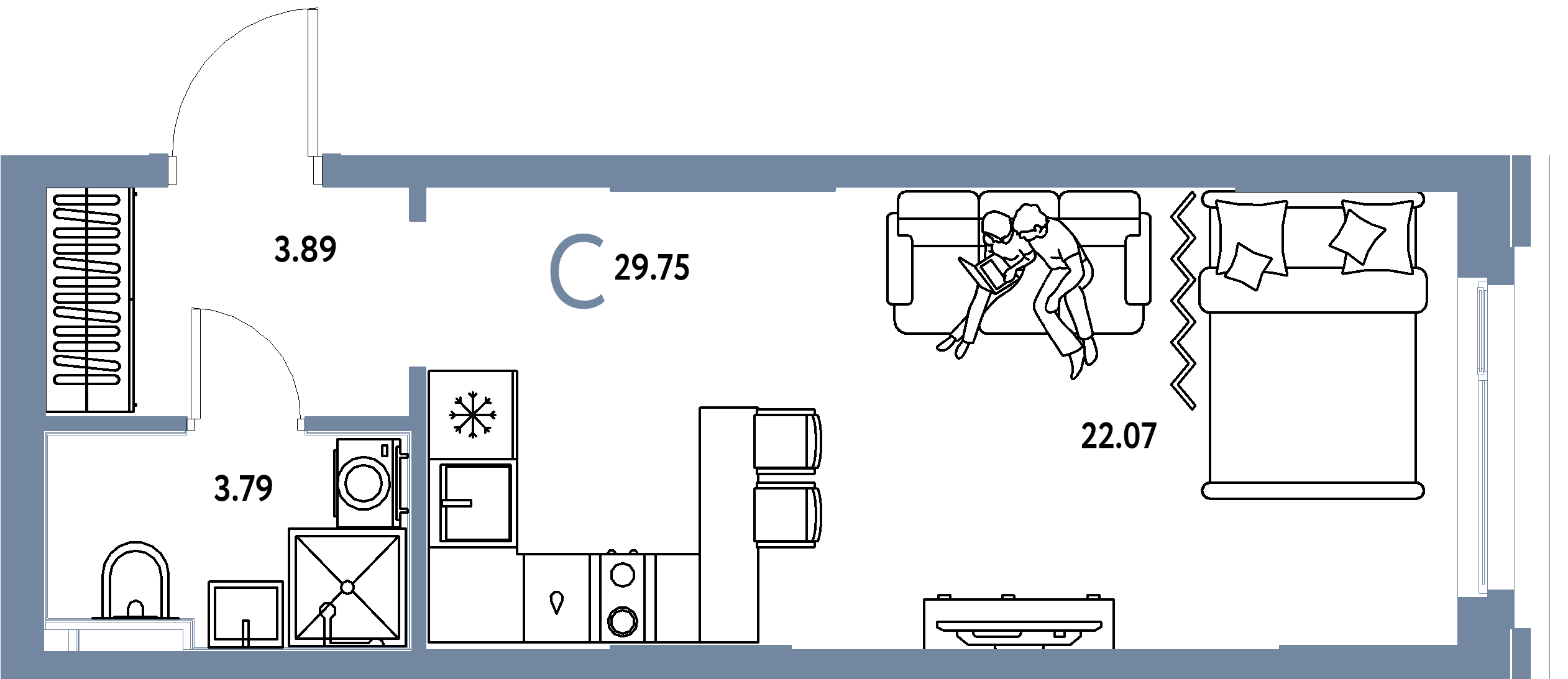ЖК "Сердце Сибири"-Студия 29.75 м²