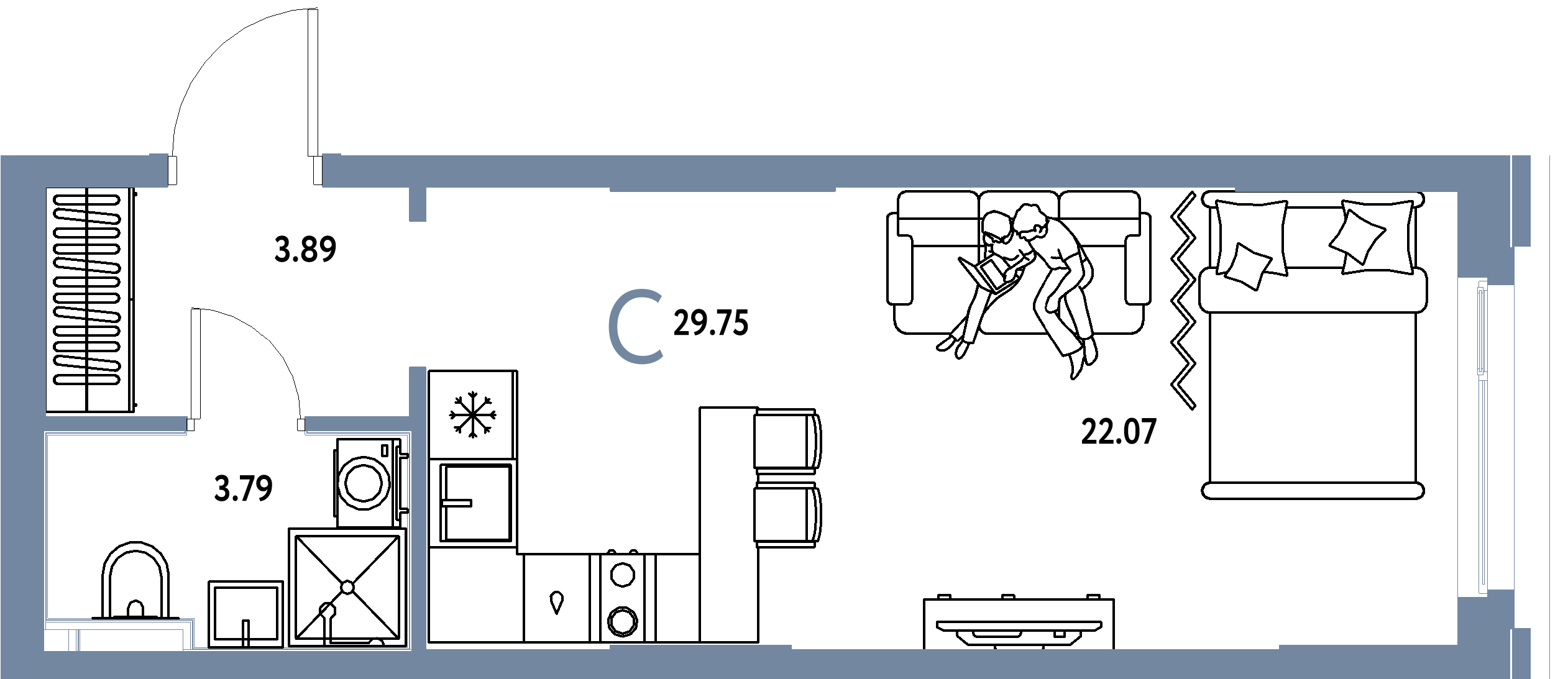 ЖК "Сердце Сибири"-Студия 29.75 м²