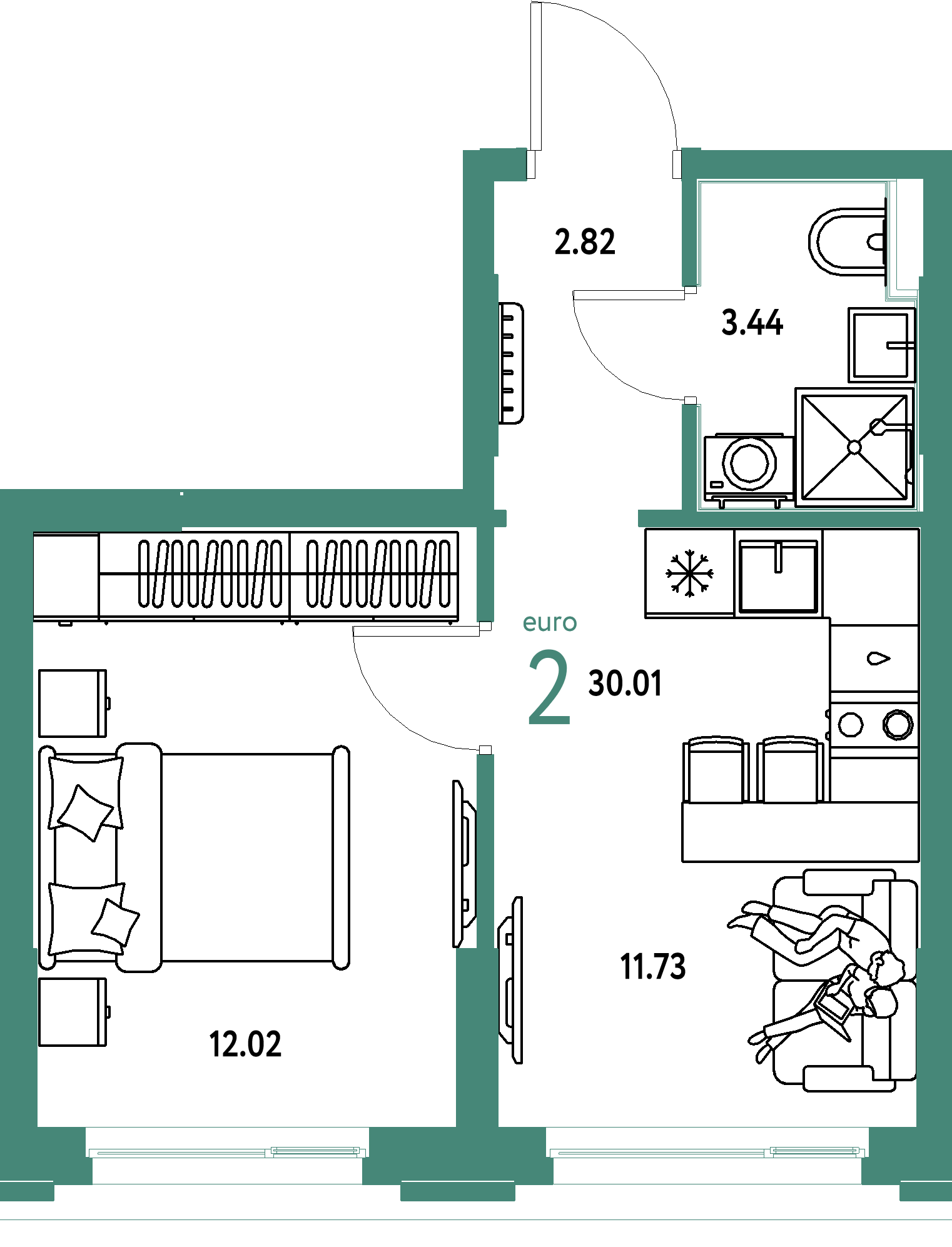 ЖК "Сердце Сибири"-2-комнатная 30.01 м²