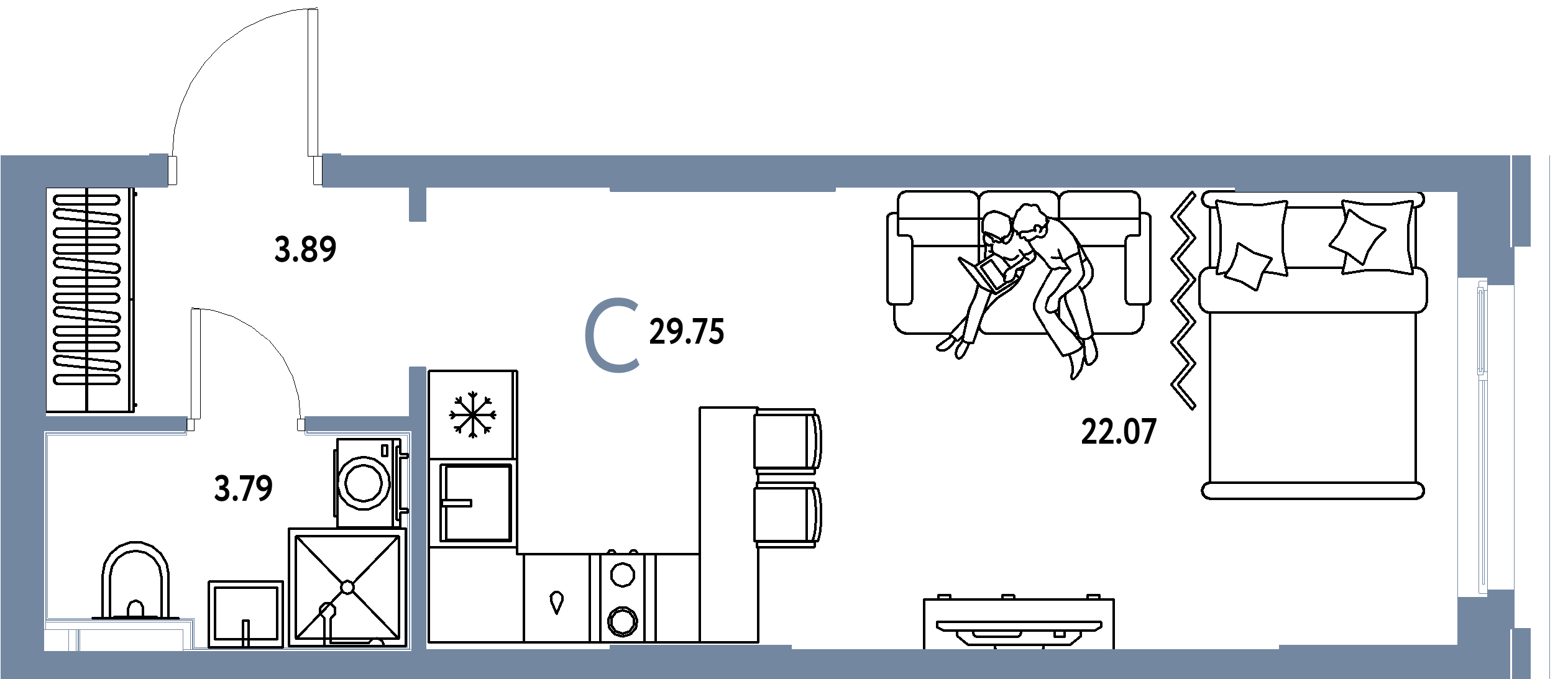 ЖК "Сердце Сибири"-Студия 29.75 м²